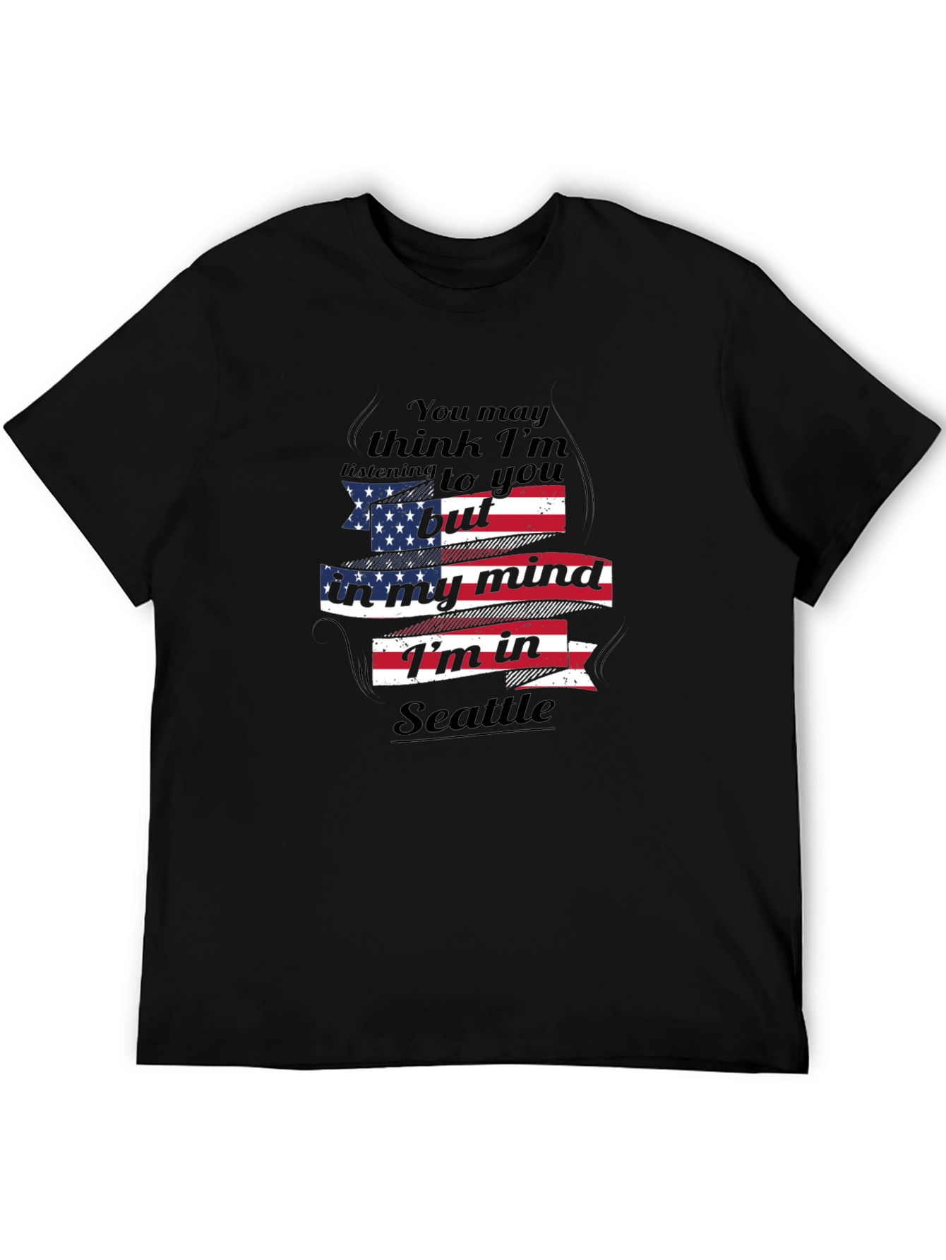 Camiseta Negra con Diseño Seattle en mi Mente
