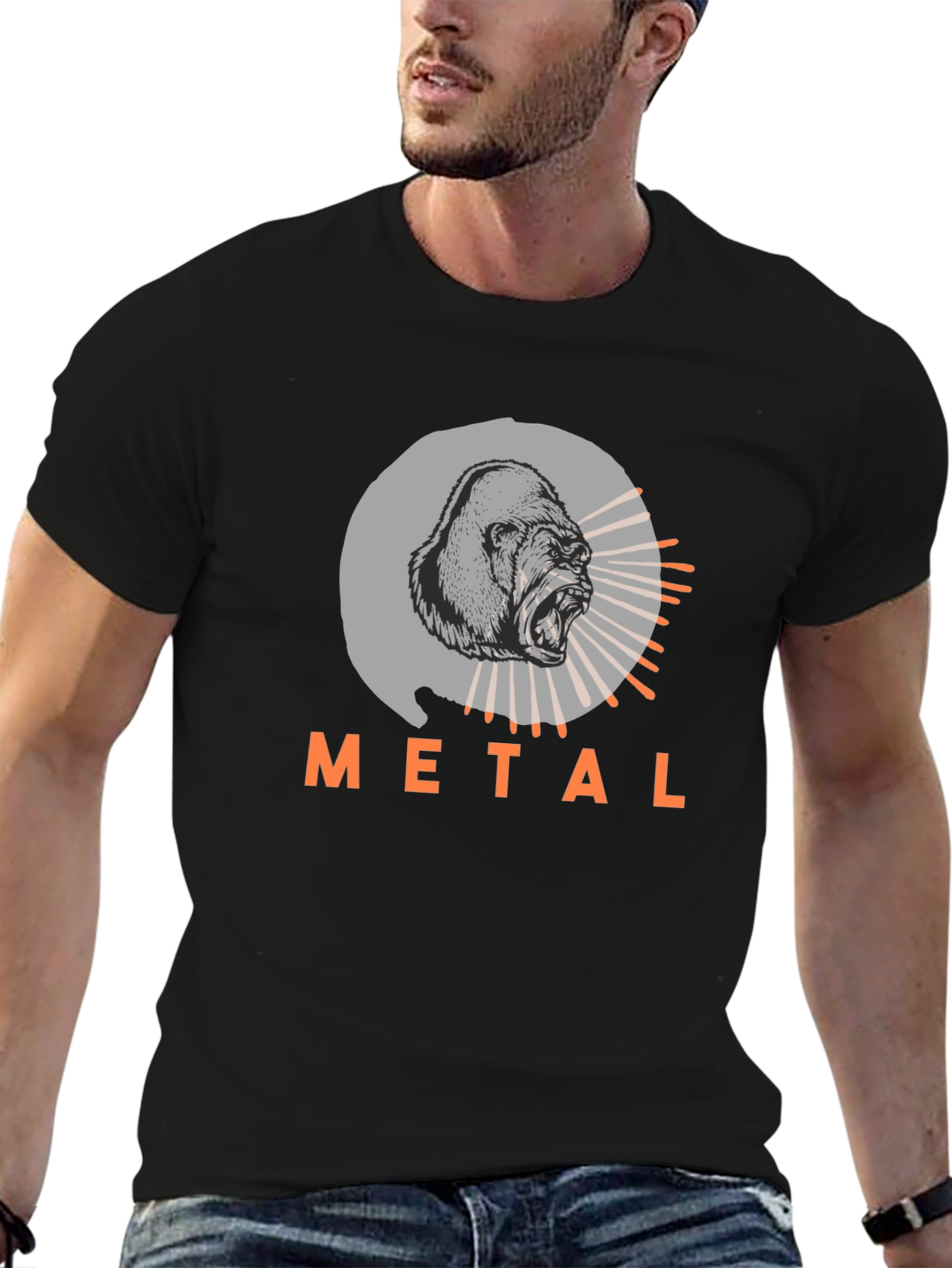 Camiseta Negra con Diseño de Gorila Metalero