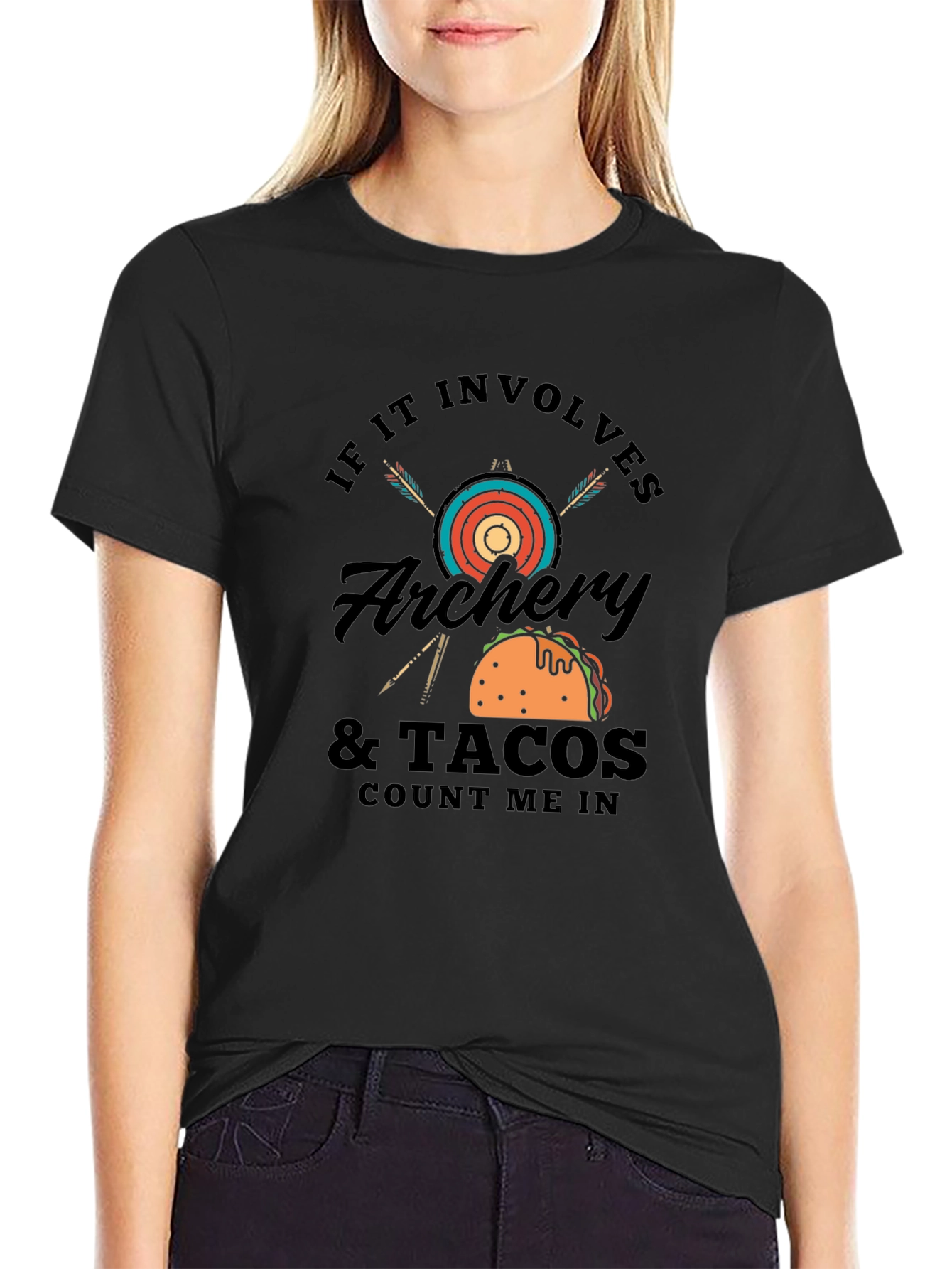 Camiseta Negra Hombre: Arqueria y Tacos