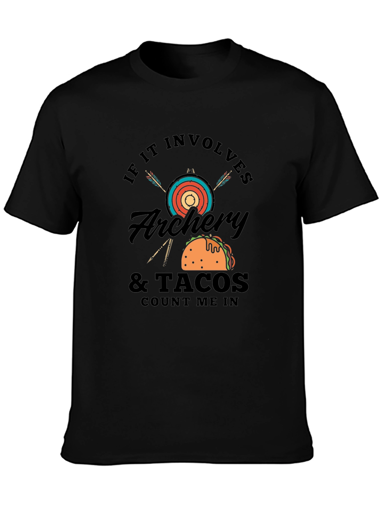 Camiseta Negra Hombre: Arqueria y Tacos
