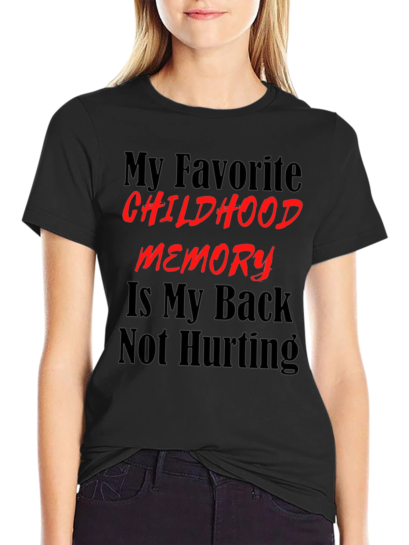Camiseta negra con frase divertida sobre la infancia