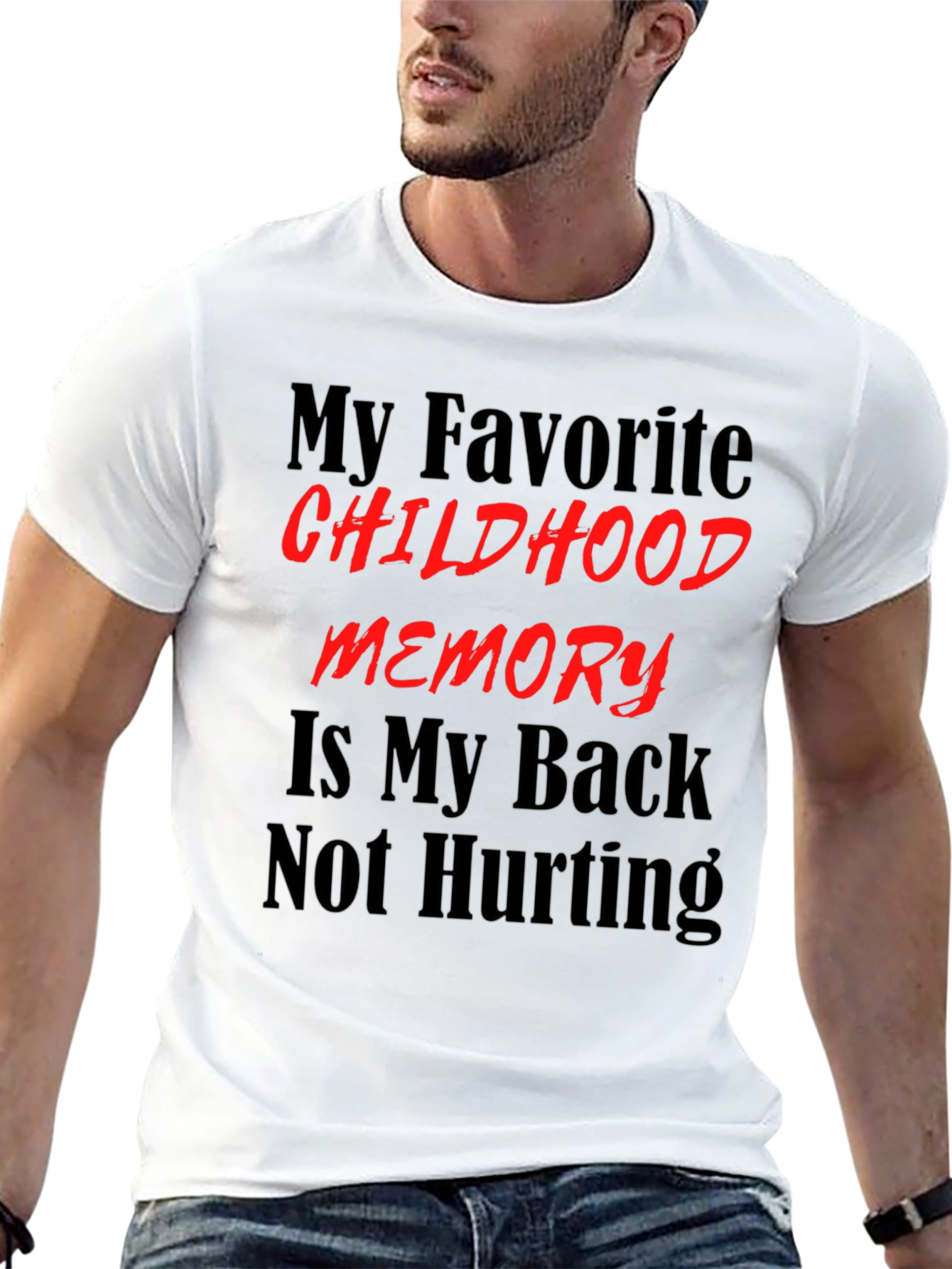 Camiseta negra con frase divertida sobre la infancia