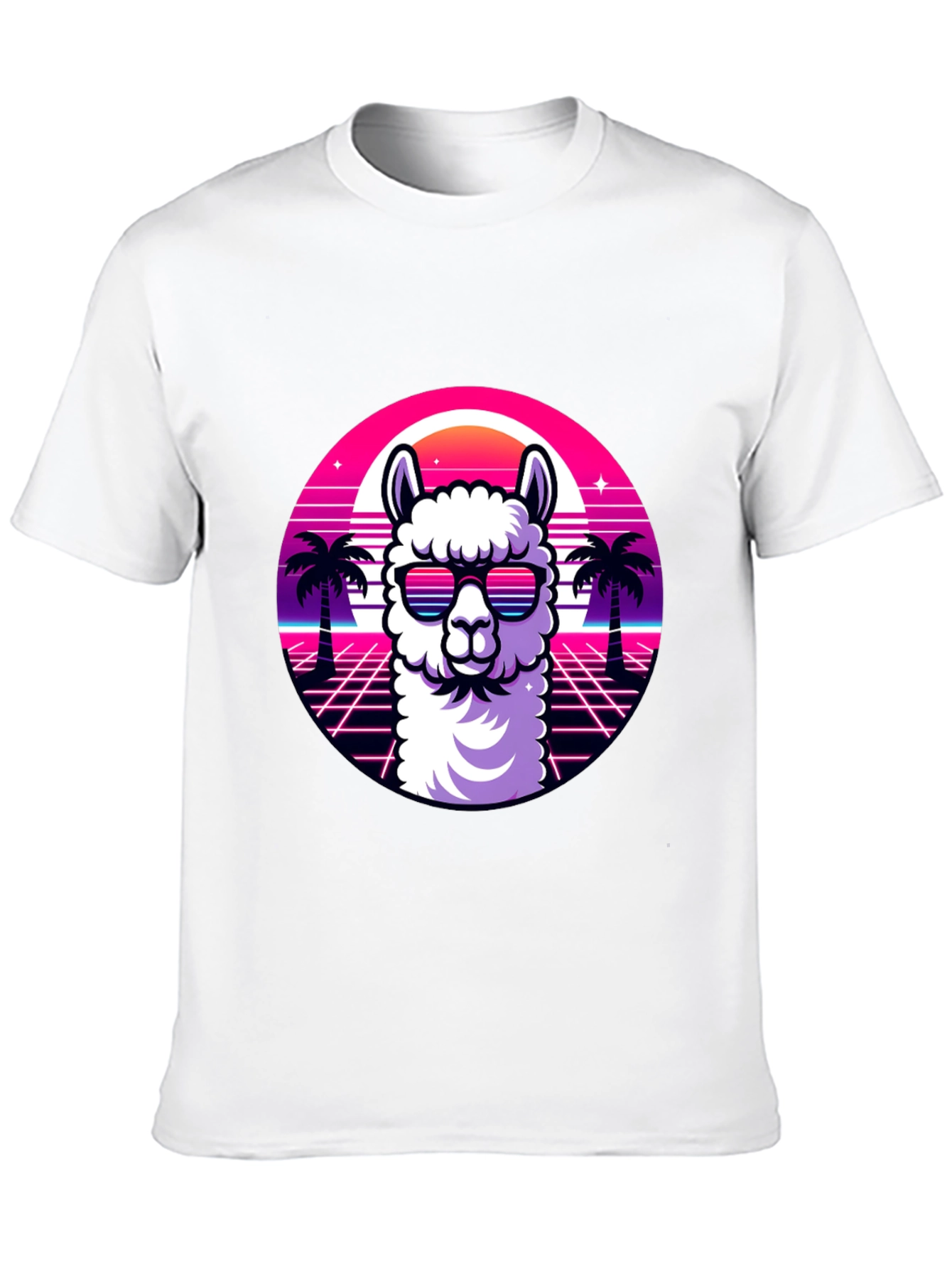 Camiseta Negra con Diseño Retro de Llama con Gafas
