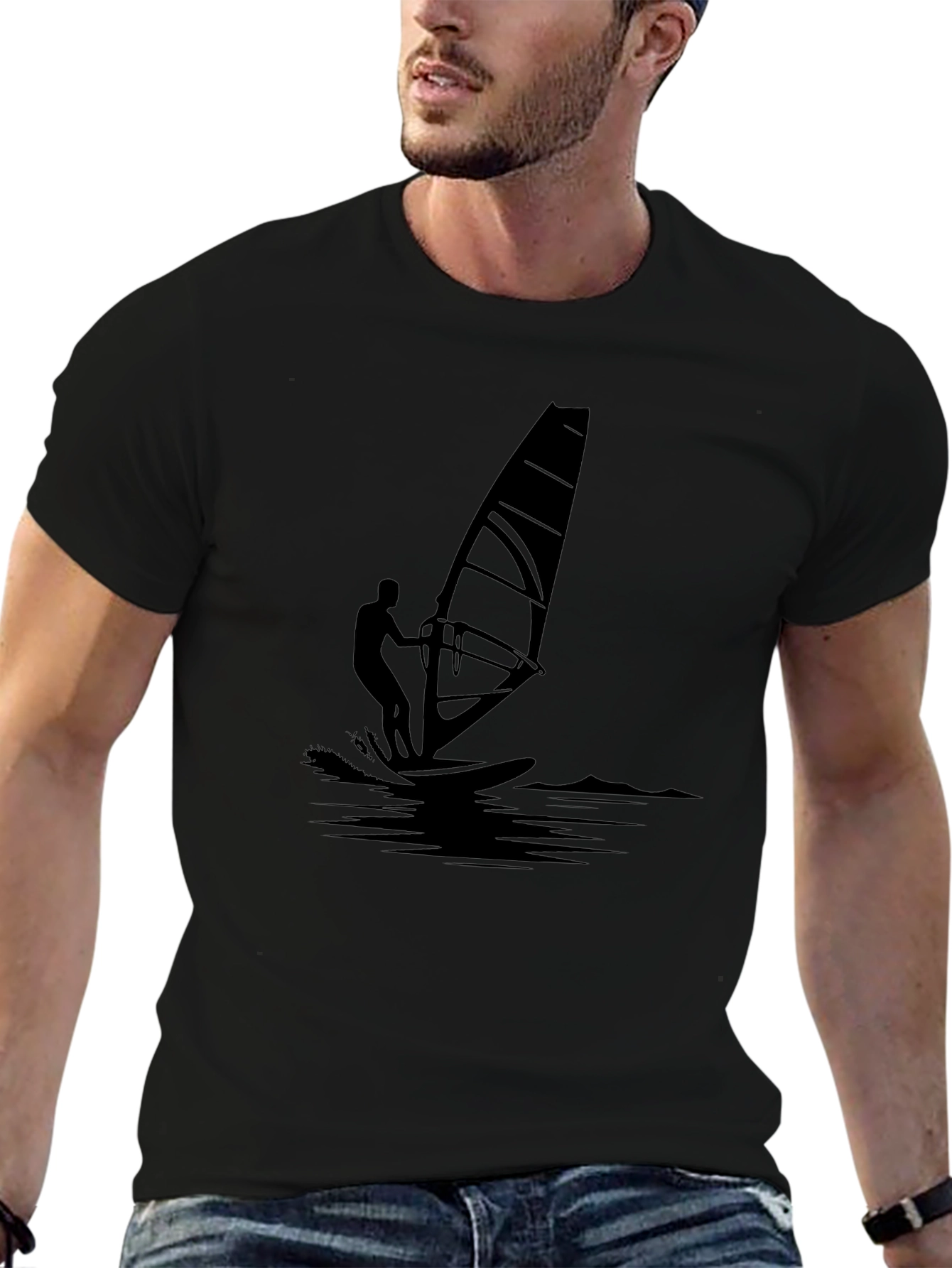 Camiseta Negra Estampada Windsurf