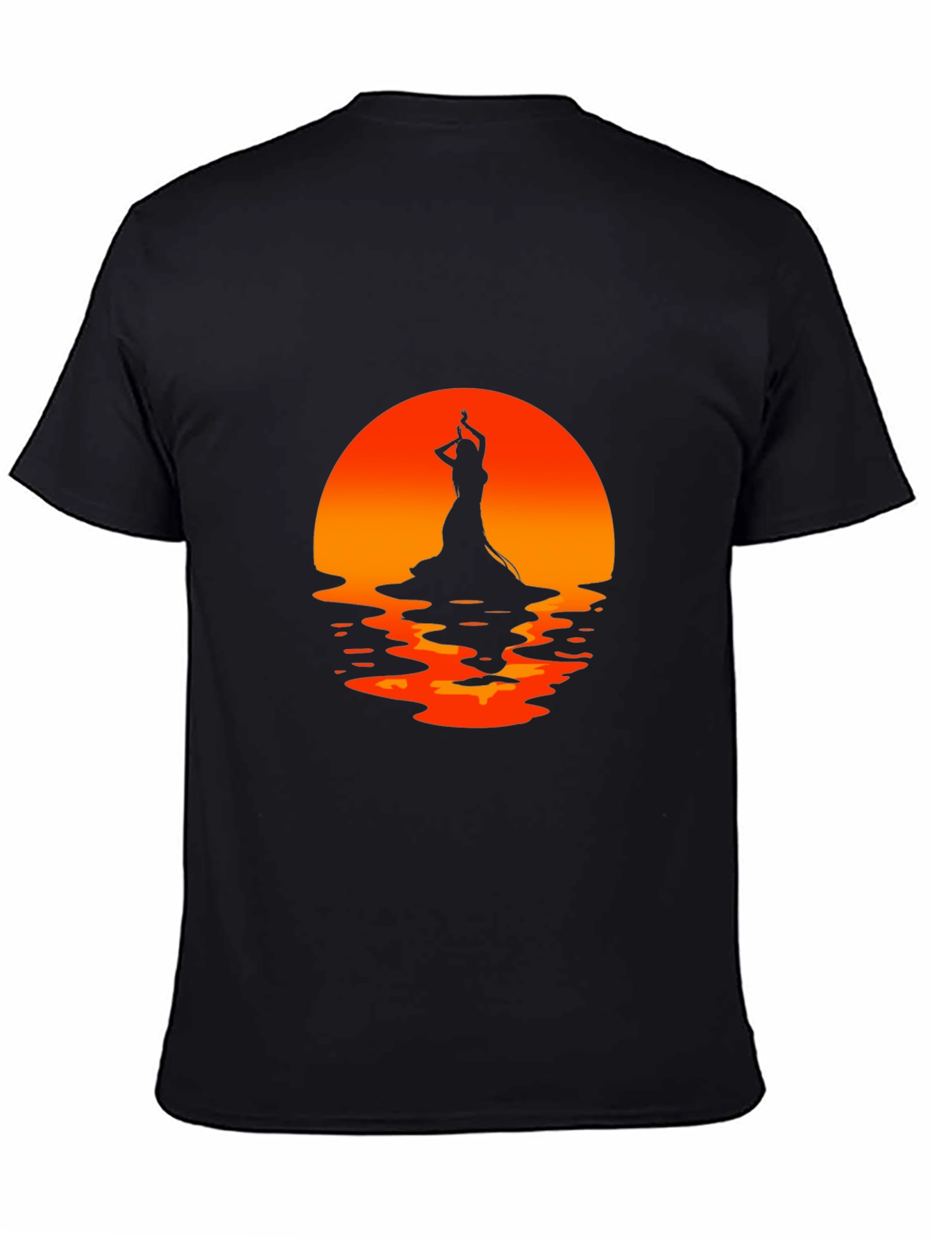 Camiseta Negra con Silueta de Bailarina al Atardecer