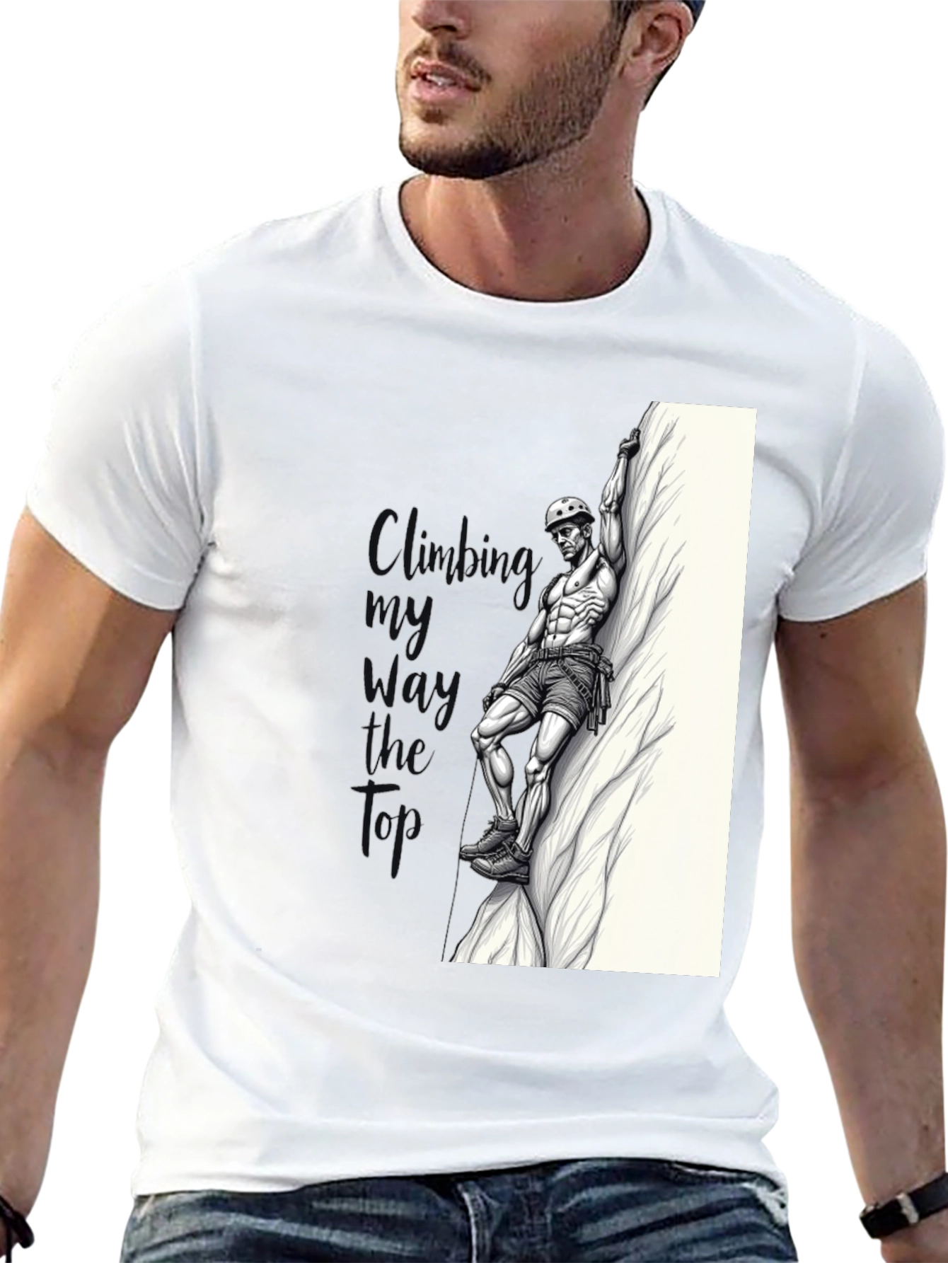Camiseta Negra Hombre - Diseño Escalador Musculoso