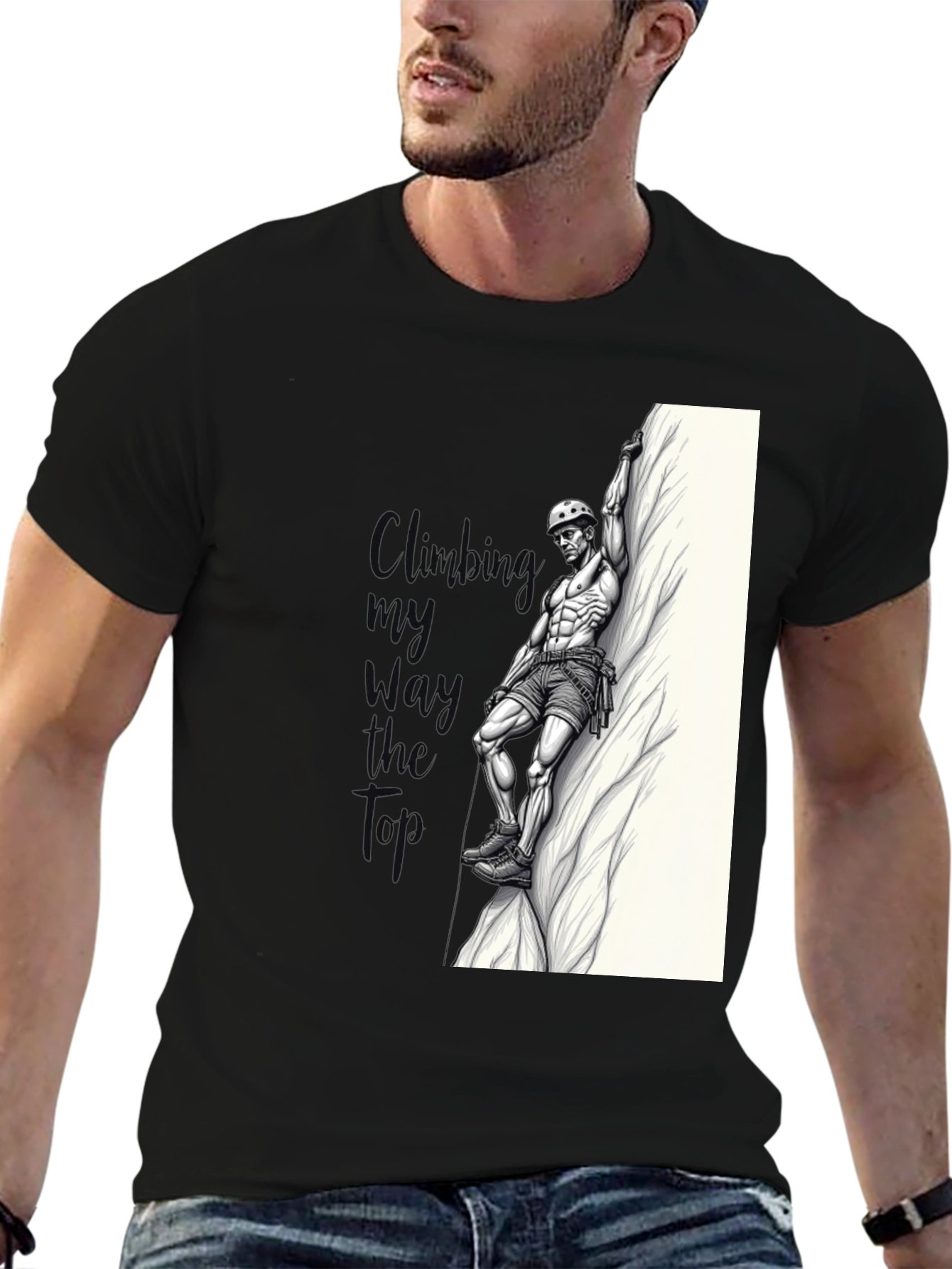 Camiseta Negra Hombre - Diseño Escalador Musculoso