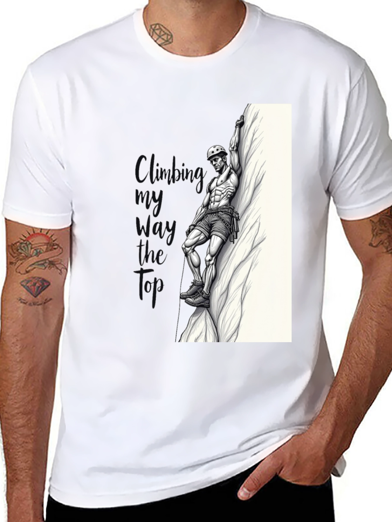 Camiseta Negra Hombre - Diseño Escalador Musculoso