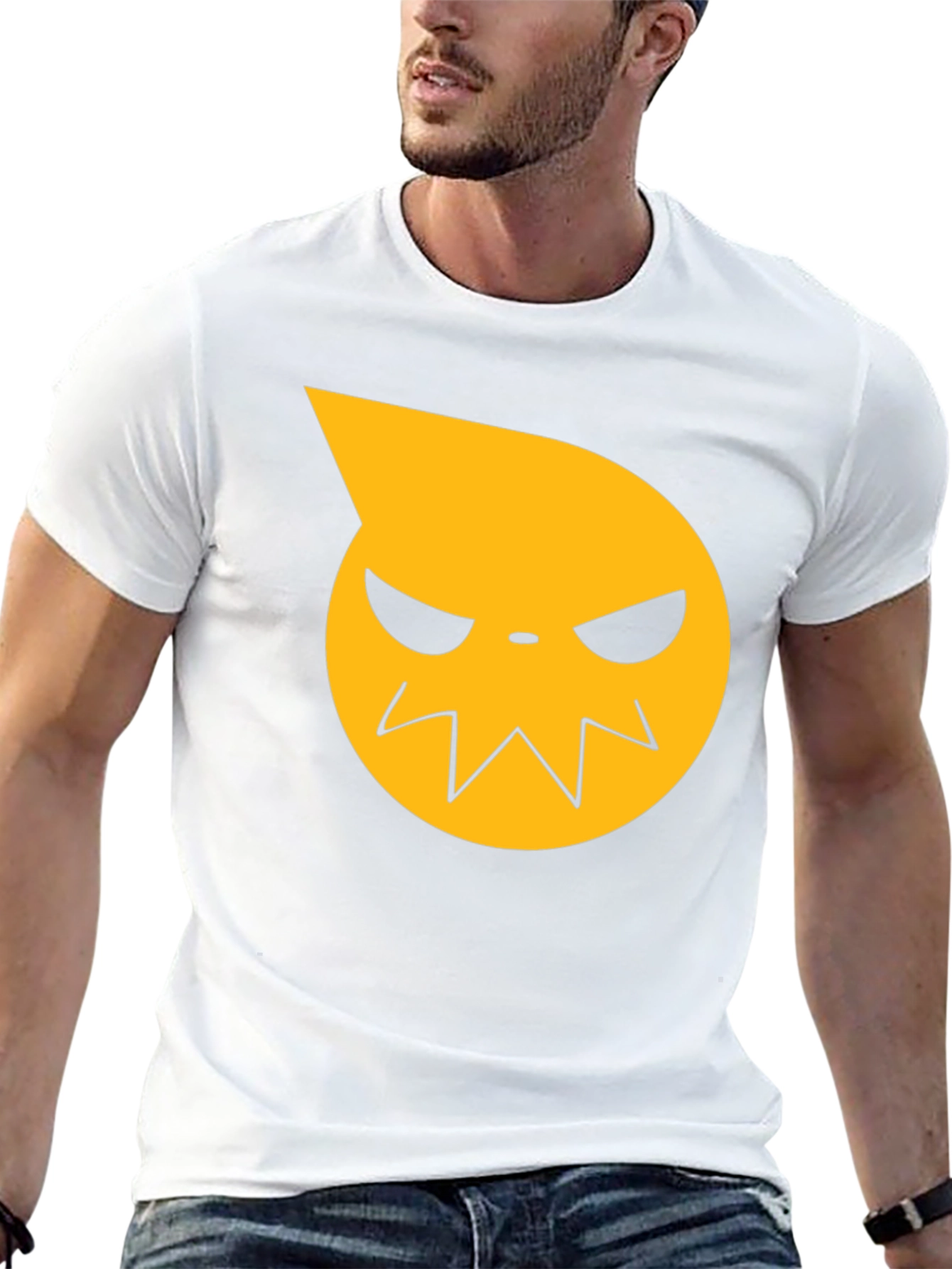 Camiseta Negra con Diseño Anime Cara Amarilla