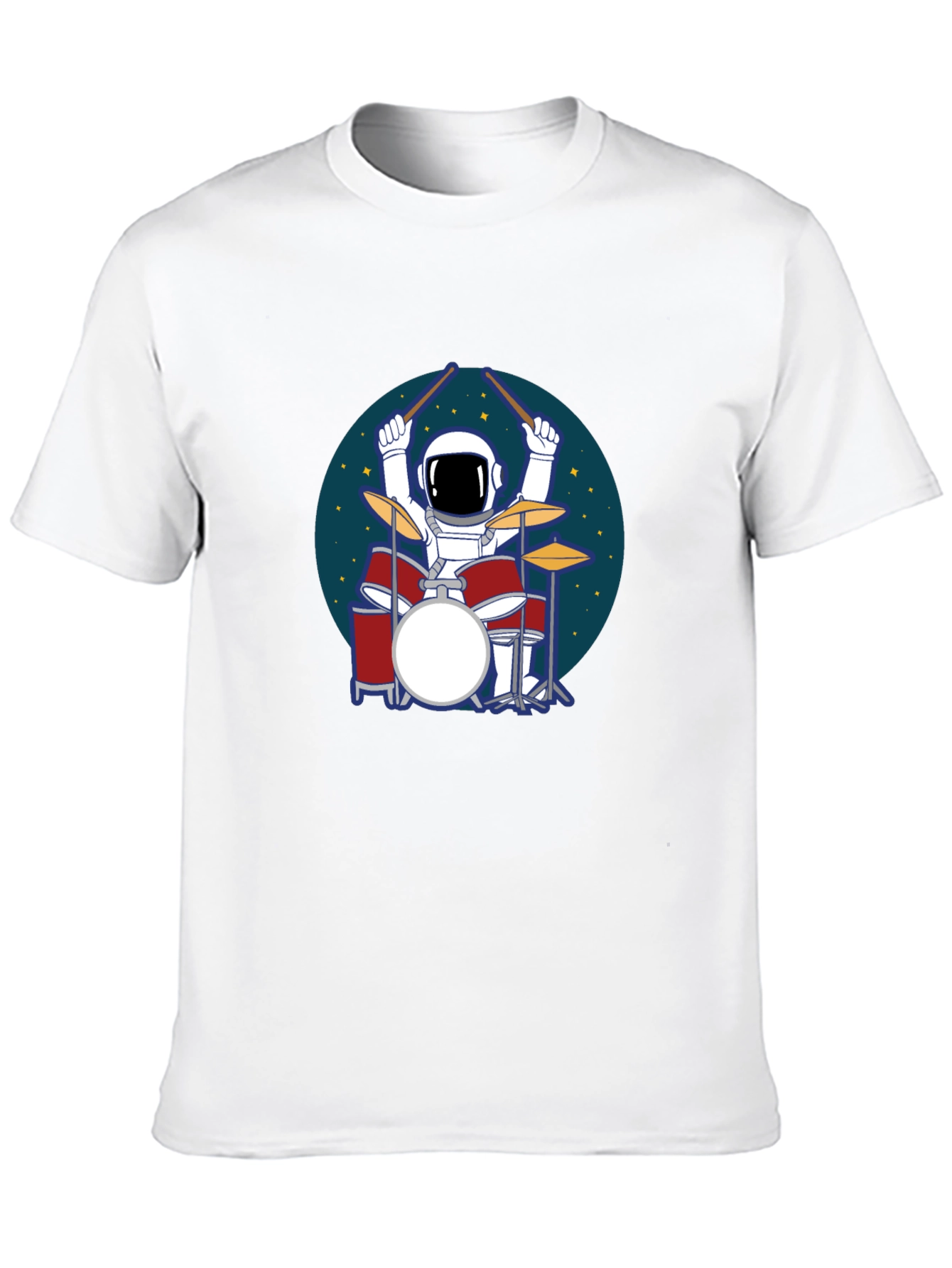 Camiseta Hombre Negra Astronauta Baterista Espacial