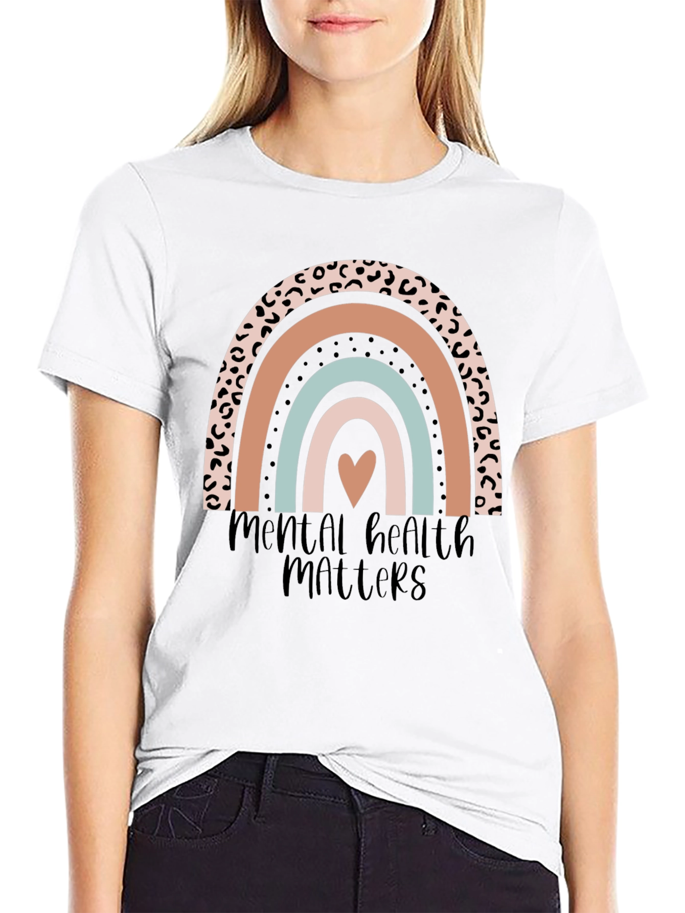 Camiseta Negra con Arcoíris Salud Mental Importa