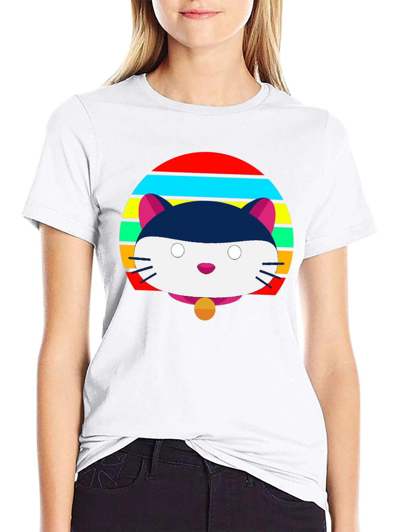 Camiseta Negra con Diseño de Gato Retro