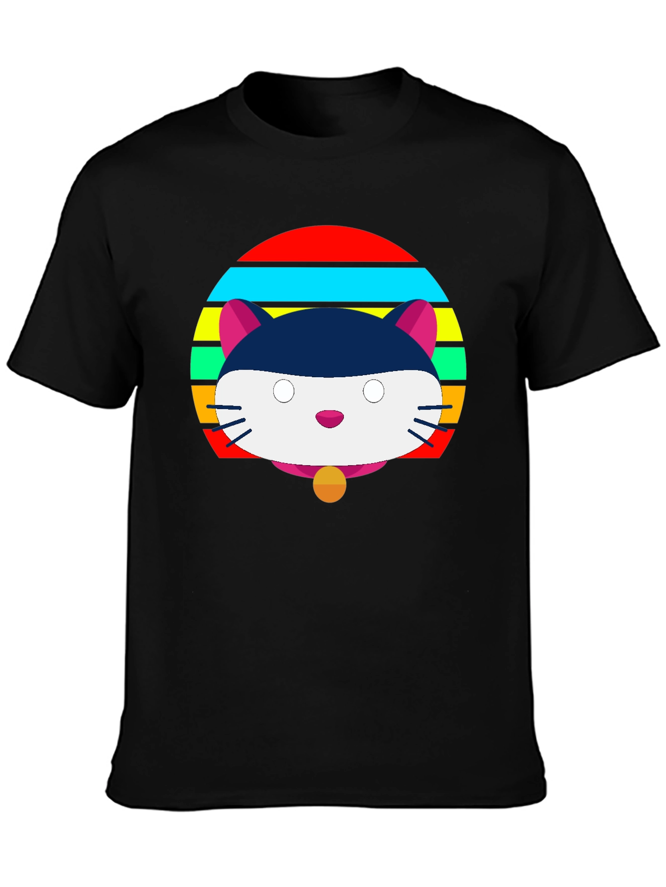 Camiseta Negra con Diseño de Gato Retro