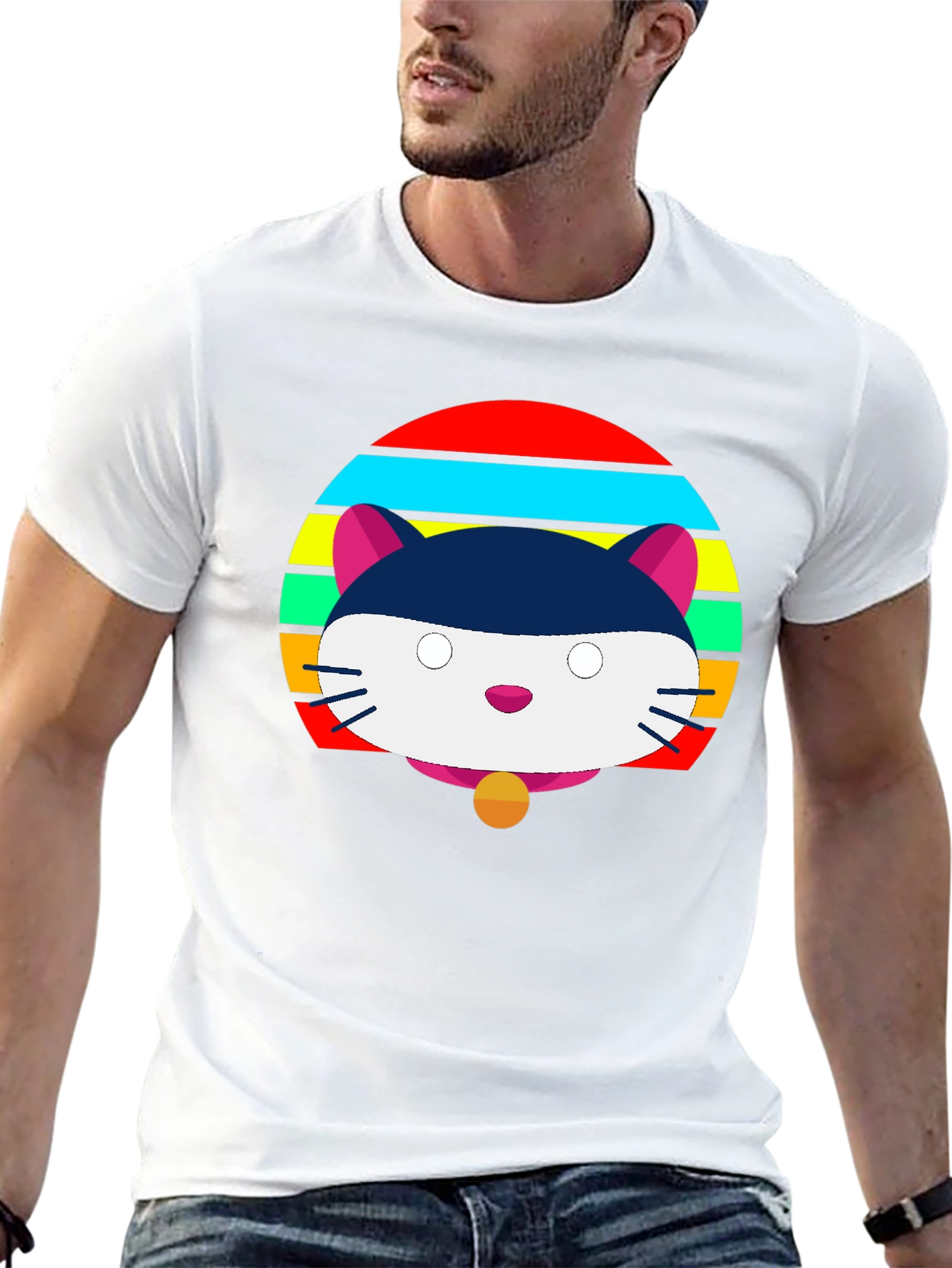 Camiseta Negra con Diseño de Gato Retro
