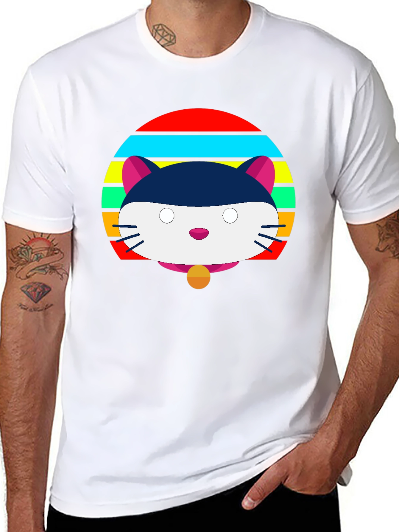 Camiseta Negra con Diseño de Gato Retro