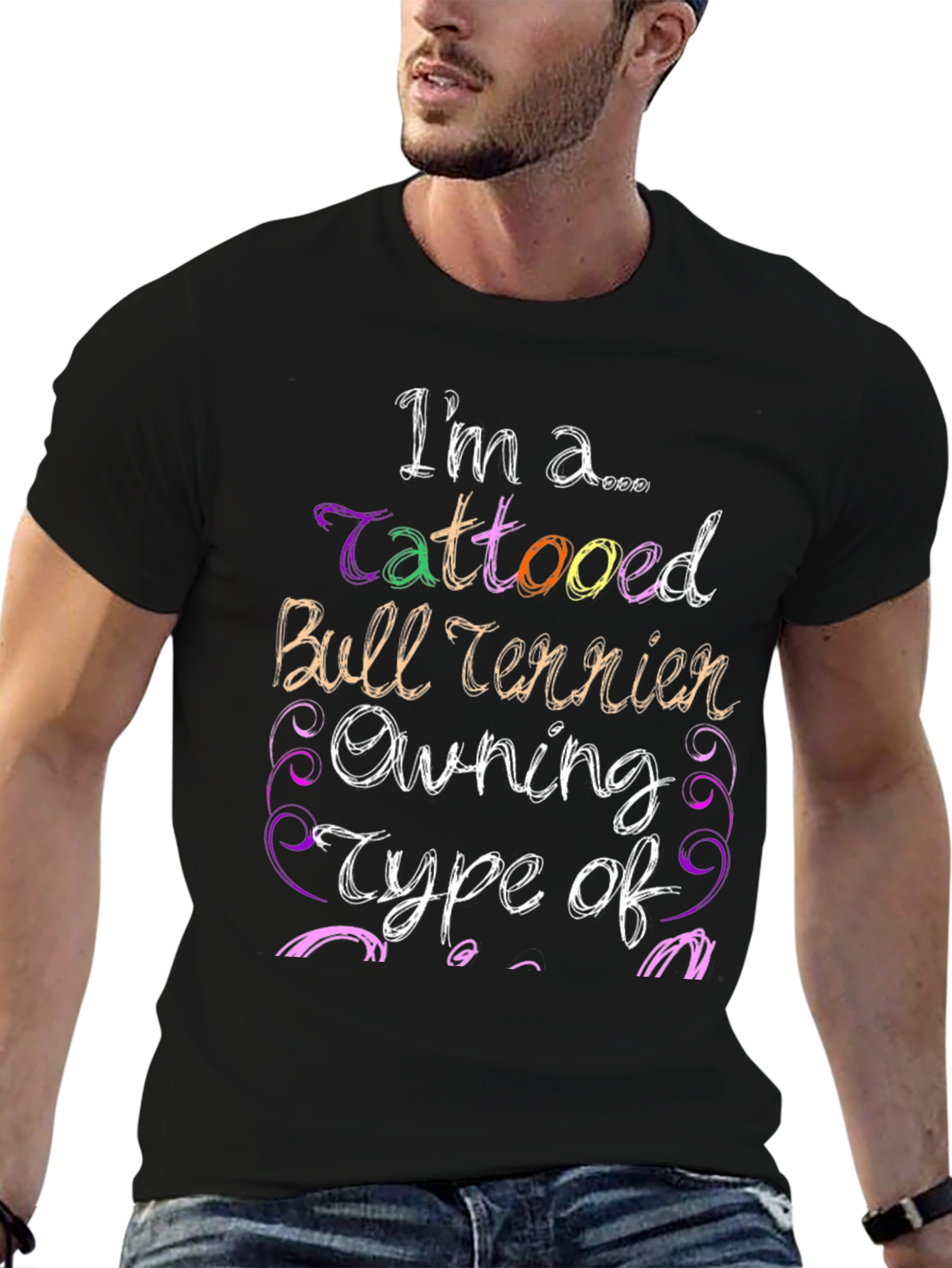 Camiseta Negra Soy un dueño tatuado de Bull Terrier