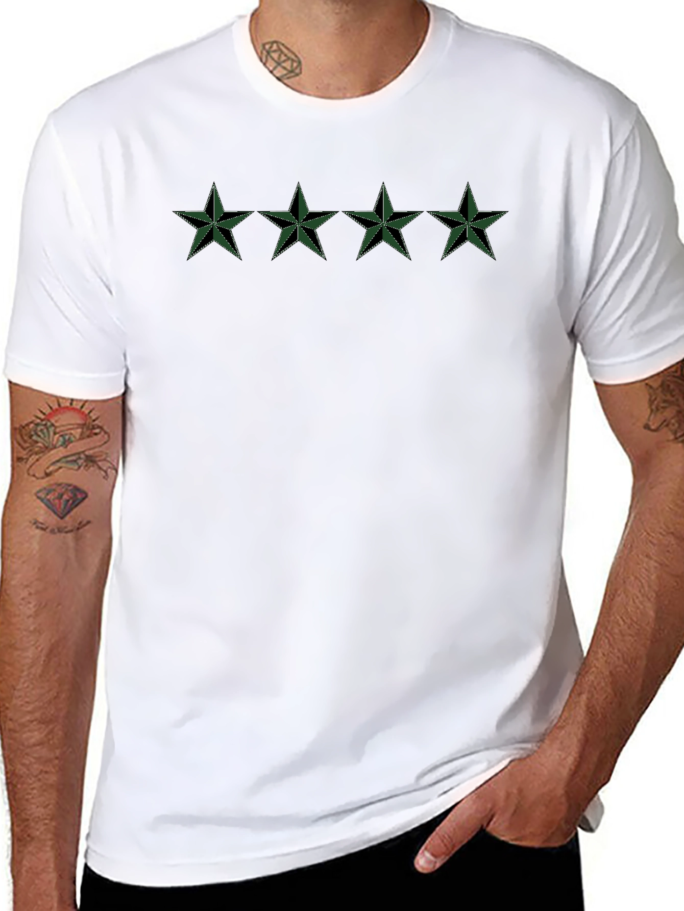 Camiseta Negra con Estrellas Verdes Militares