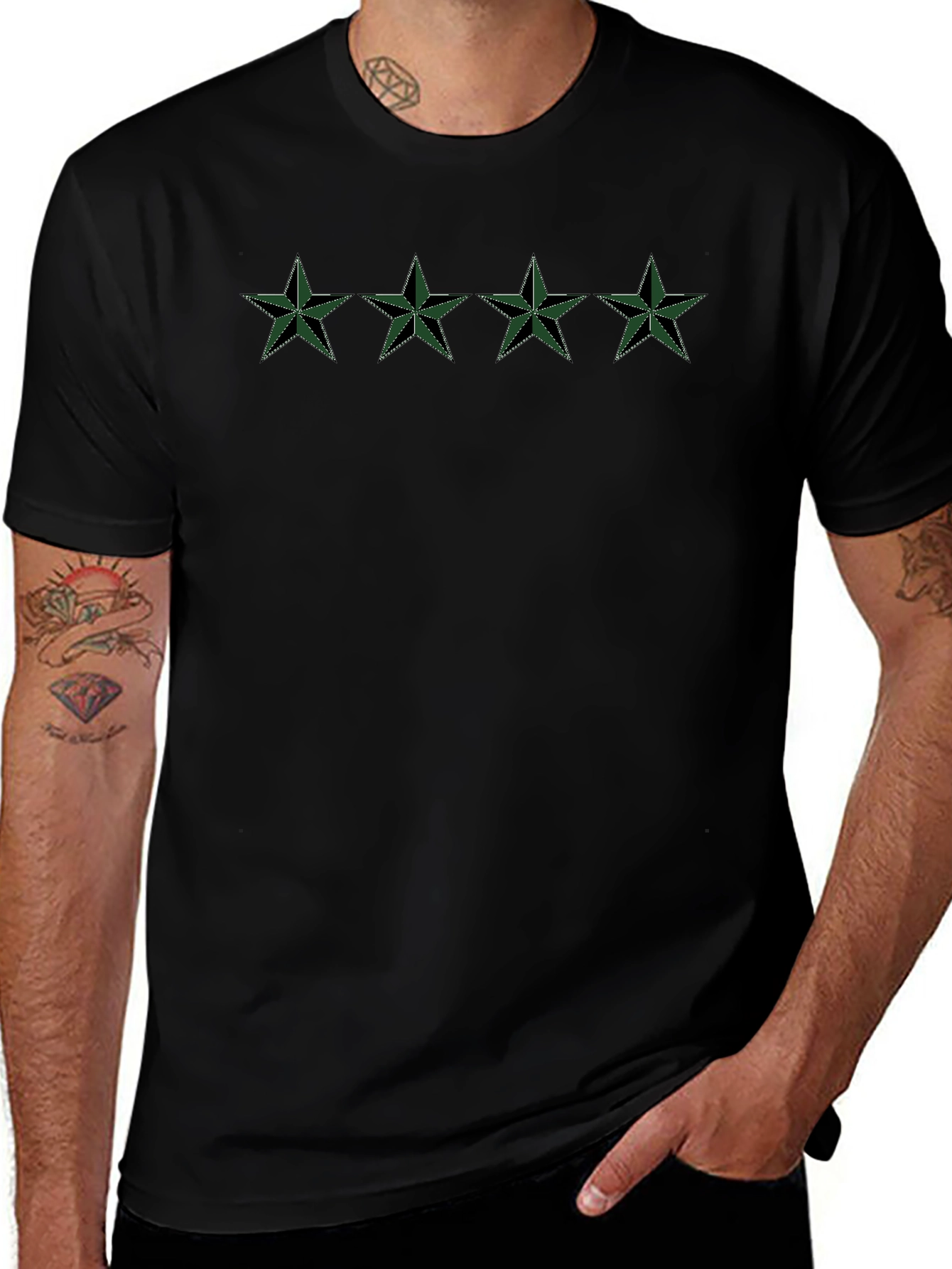 Camiseta Negra con Estrellas Verdes Militares