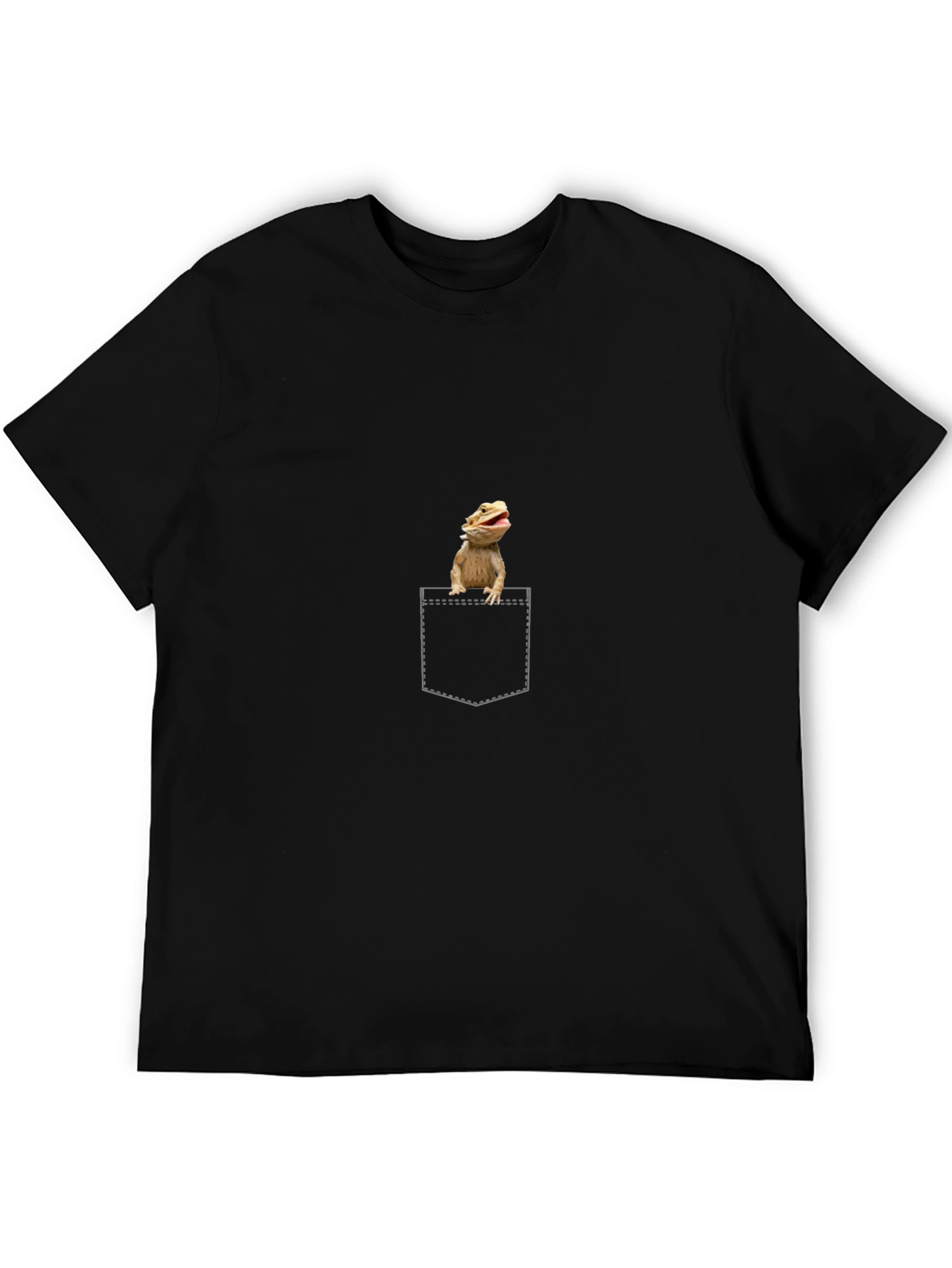 Camiseta Negra con Diseño de Dragón Barbudo en Bolsillo