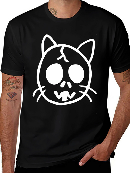 Camiseta Negra con Diseño de Gato Esquelético