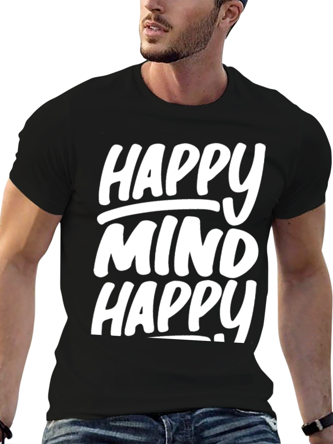 Camiseta Negra con Diseño Happy Mind Happy