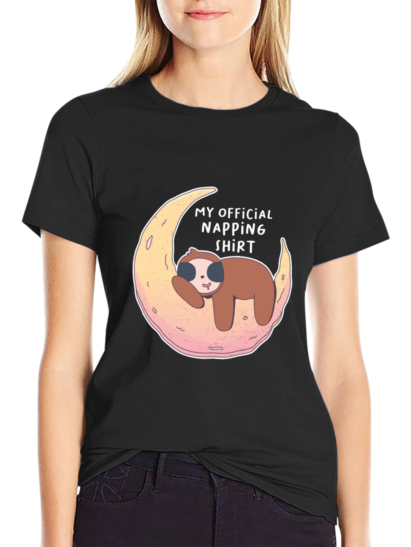 Camiseta Negra My Official Napping Shirt con Perezoso
