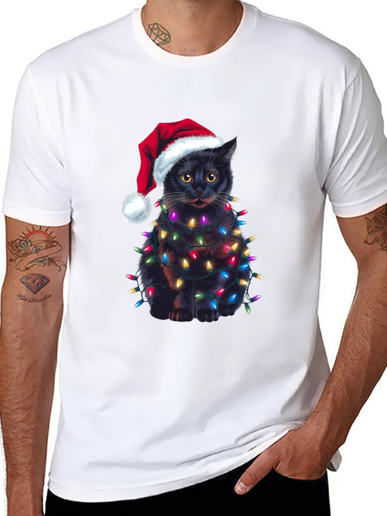 Camiseta Gato Navideño con Luces - Regalo Divertido