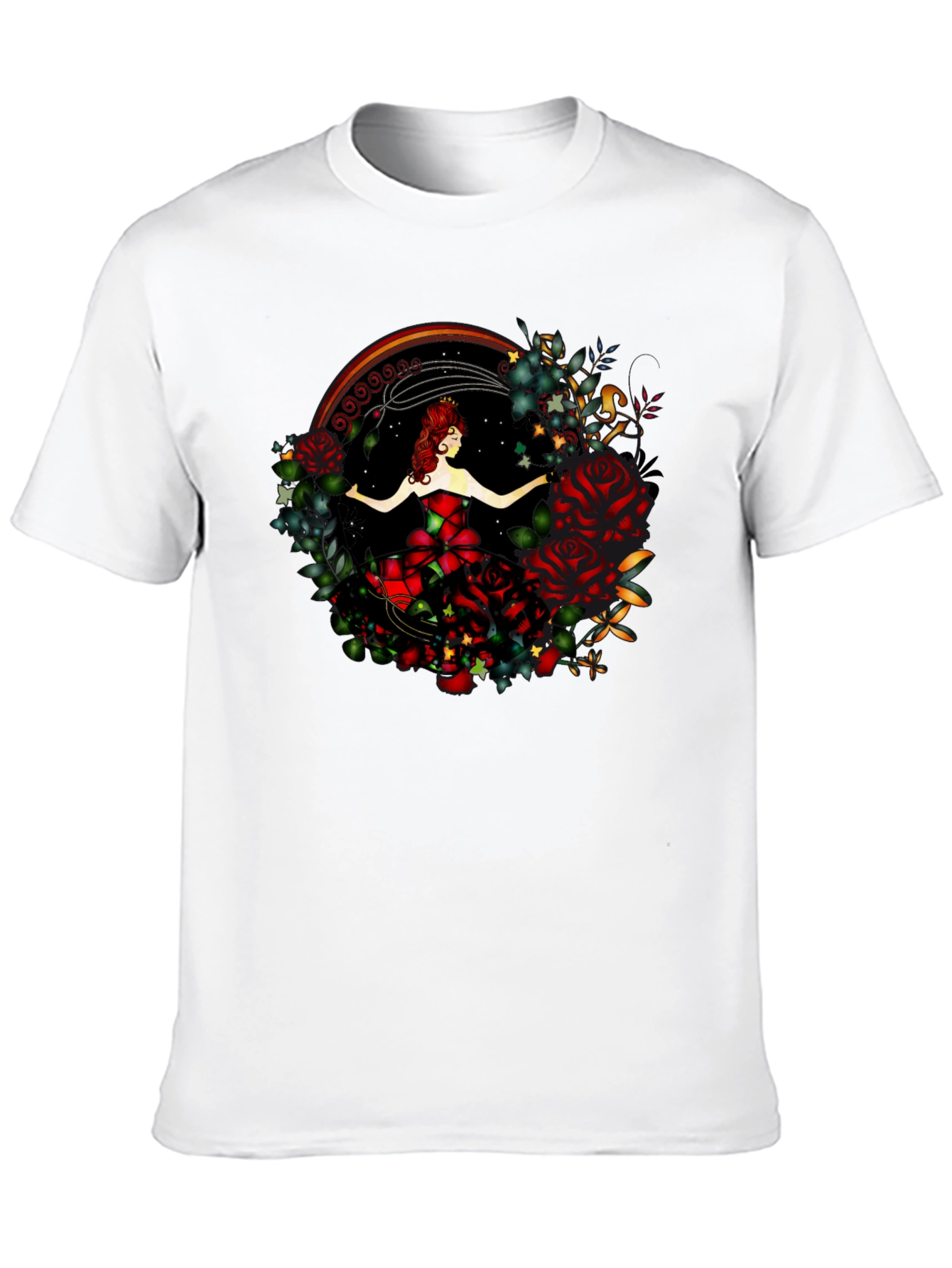 Camiseta Negra con Diseño de Rosa y Bailarina