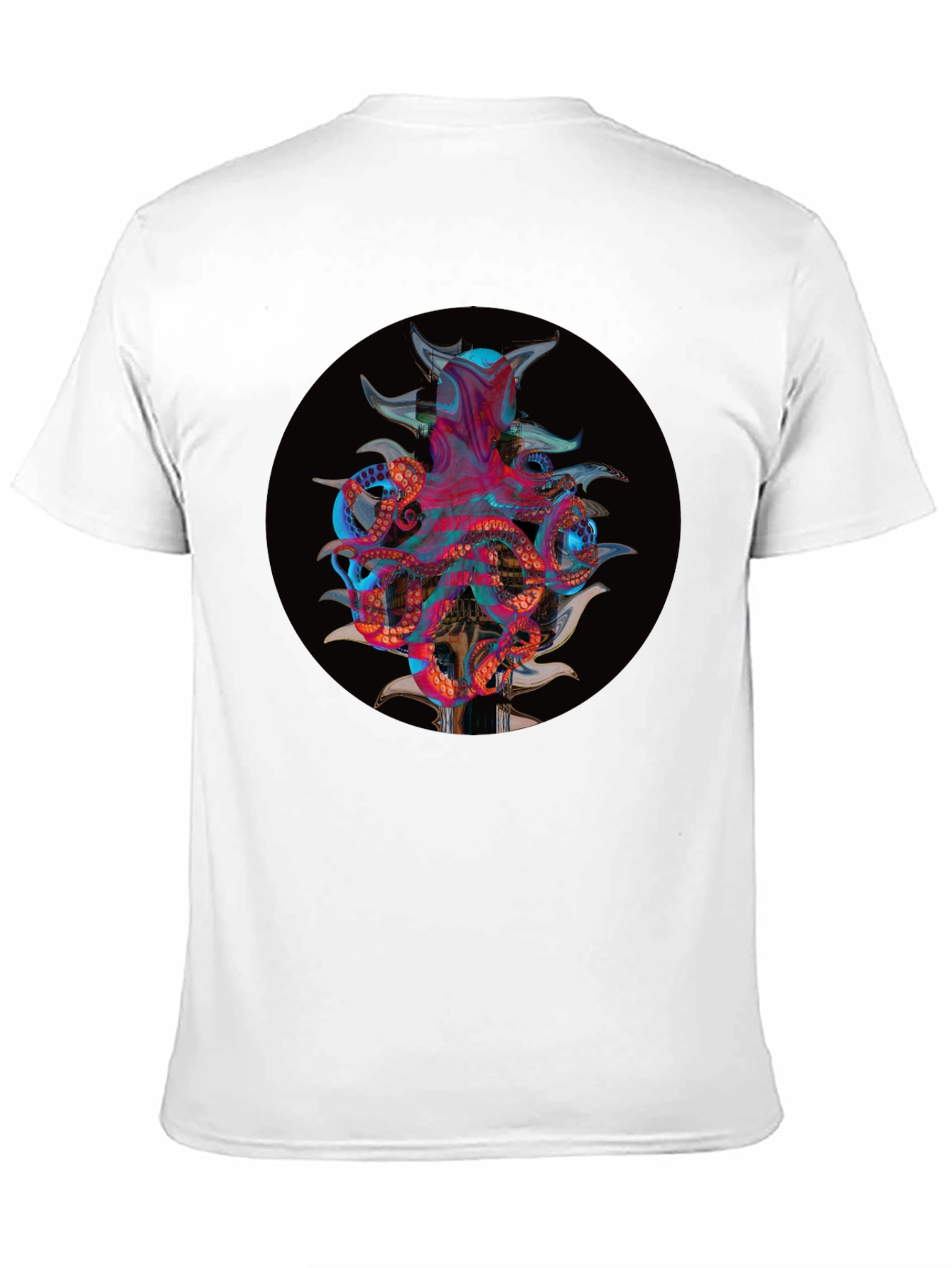 Camiseta Negra con Diseño Abstracto de Pulpo