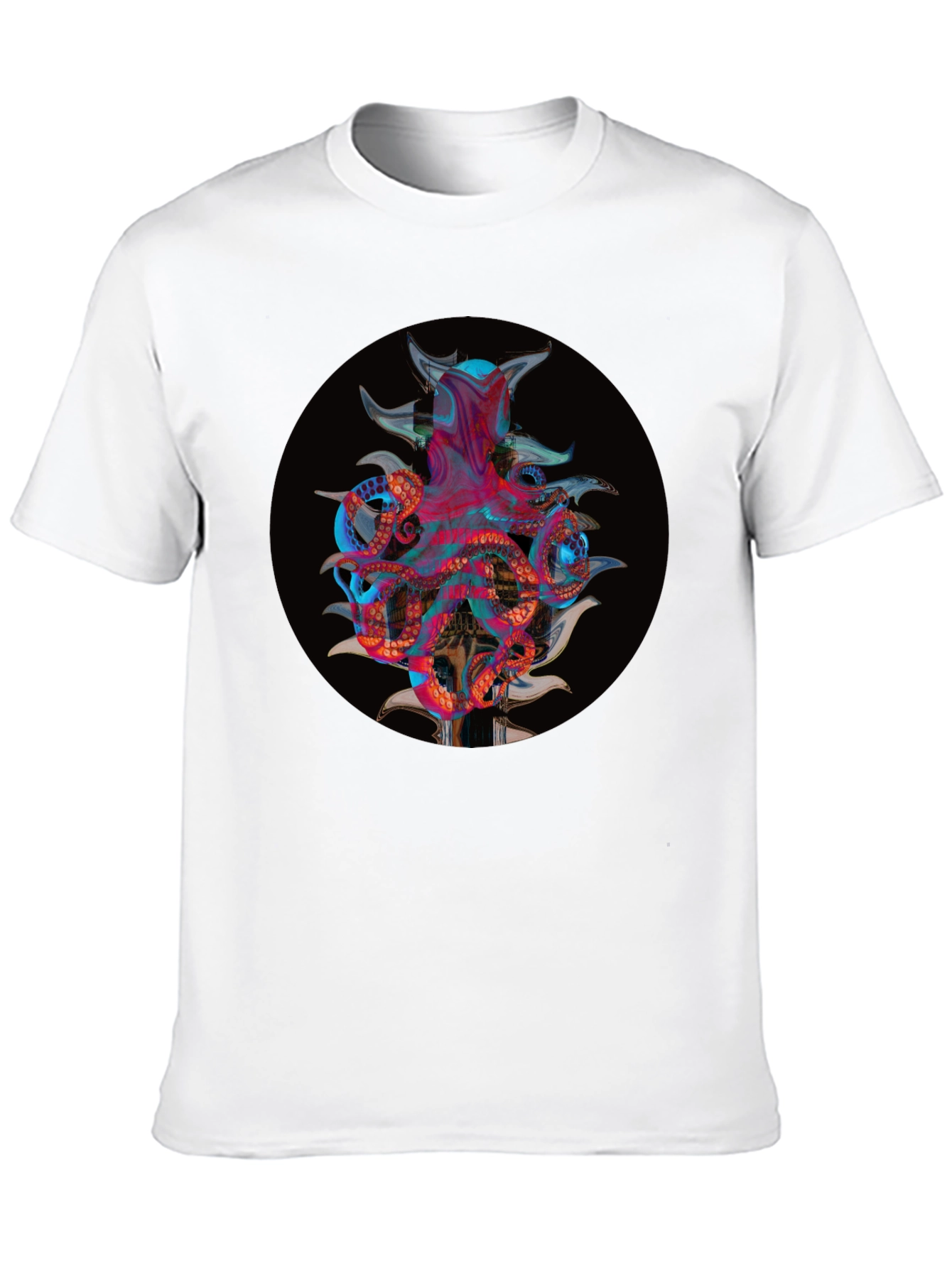 Camiseta Negra con Diseño Abstracto de Pulpo