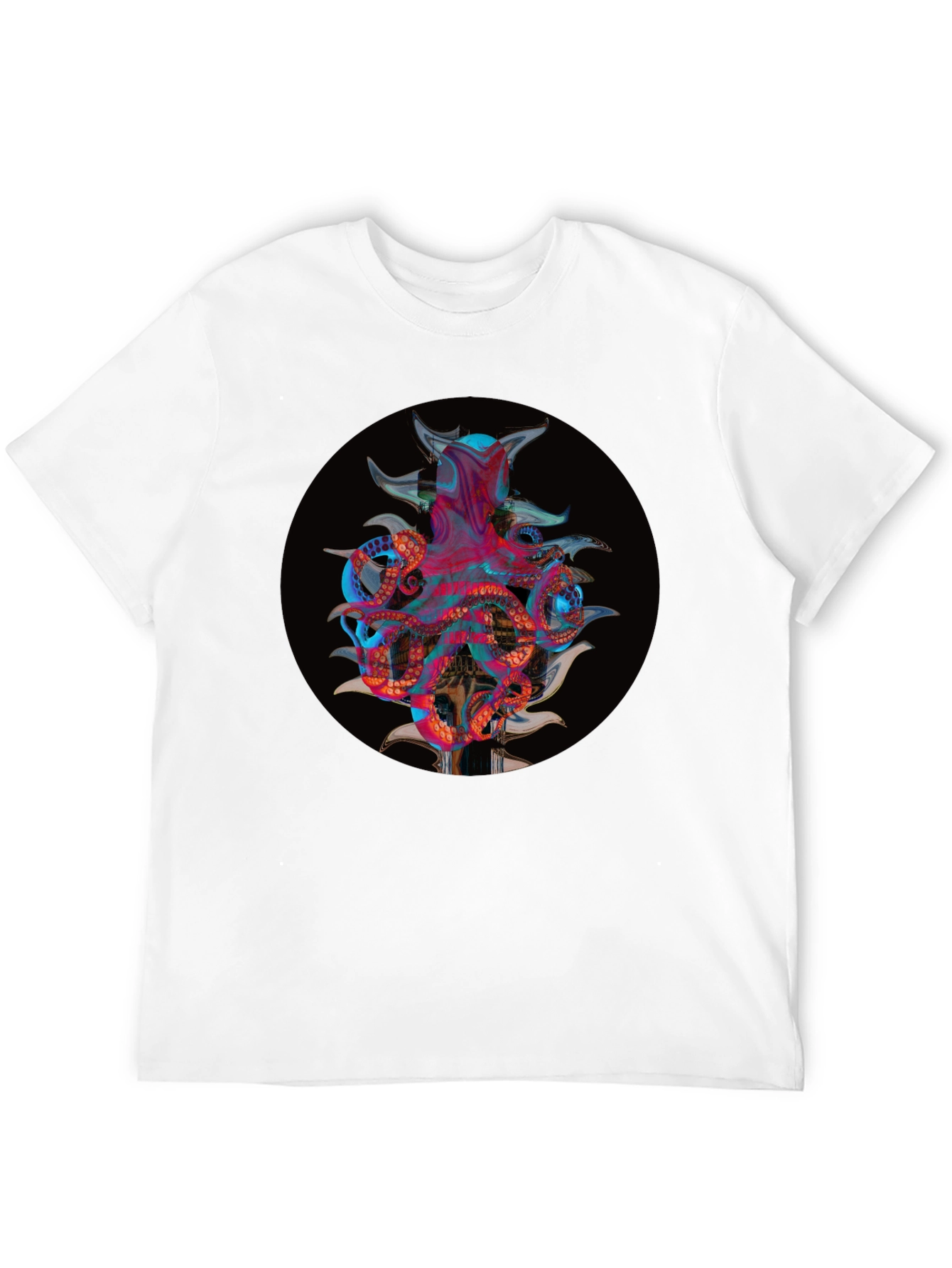 Camiseta Negra con Diseño Abstracto de Pulpo