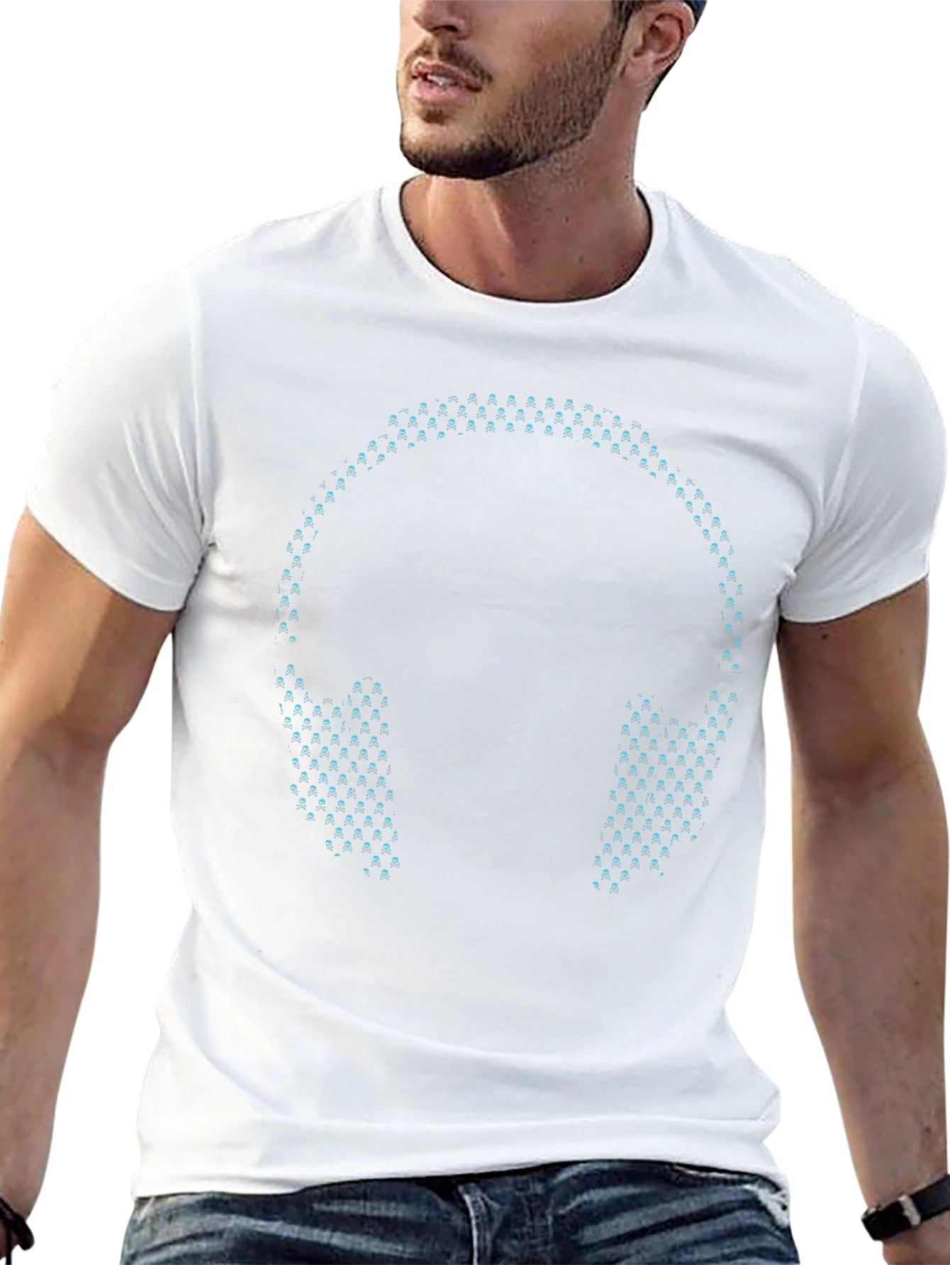 Camiseta Negra con Diseño de Auriculares Luminosos