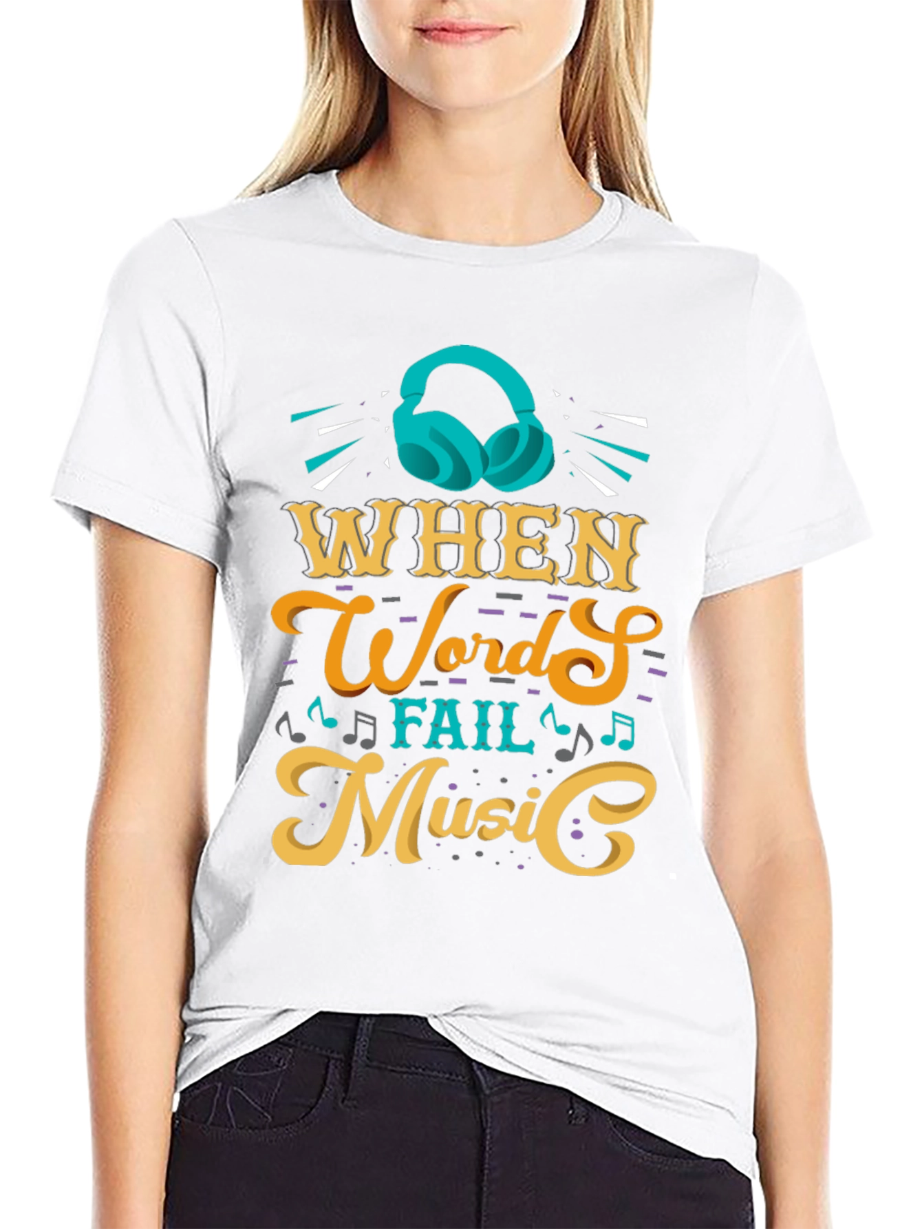 Camiseta Negra con Diseño de Música