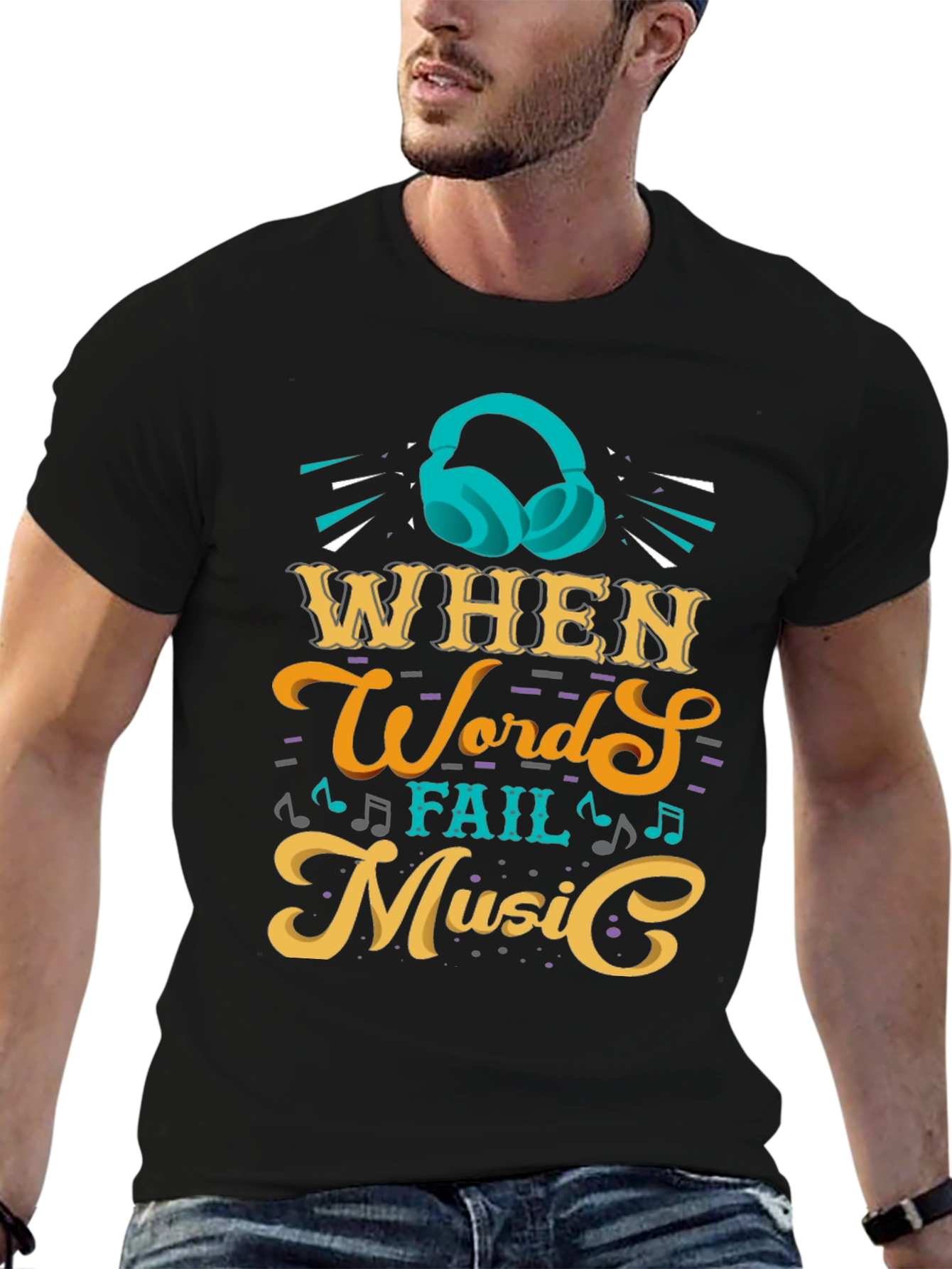 Camiseta Negra con Diseño de Música