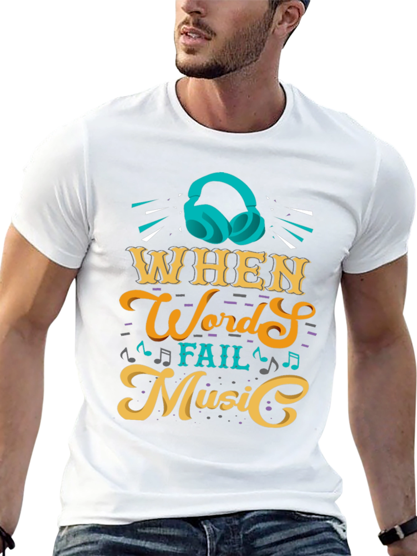 Camiseta Negra con Diseño de Música