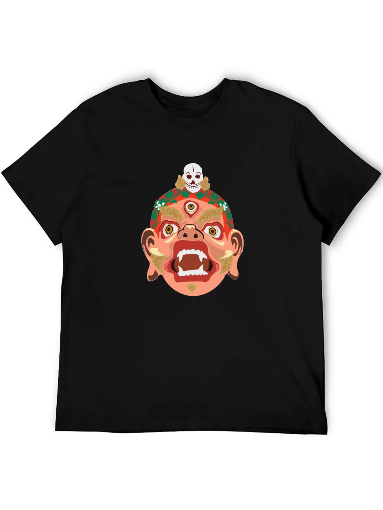 Camiseta Negra con Diseño de Máscara Tribal