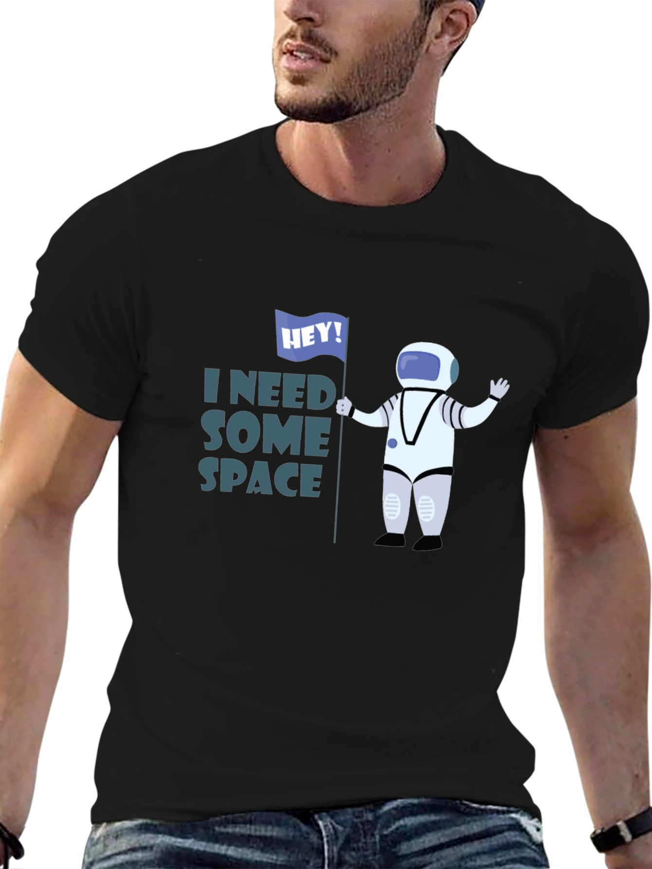 Camiseta Negra Necesito Espacio Astronauta Divertido