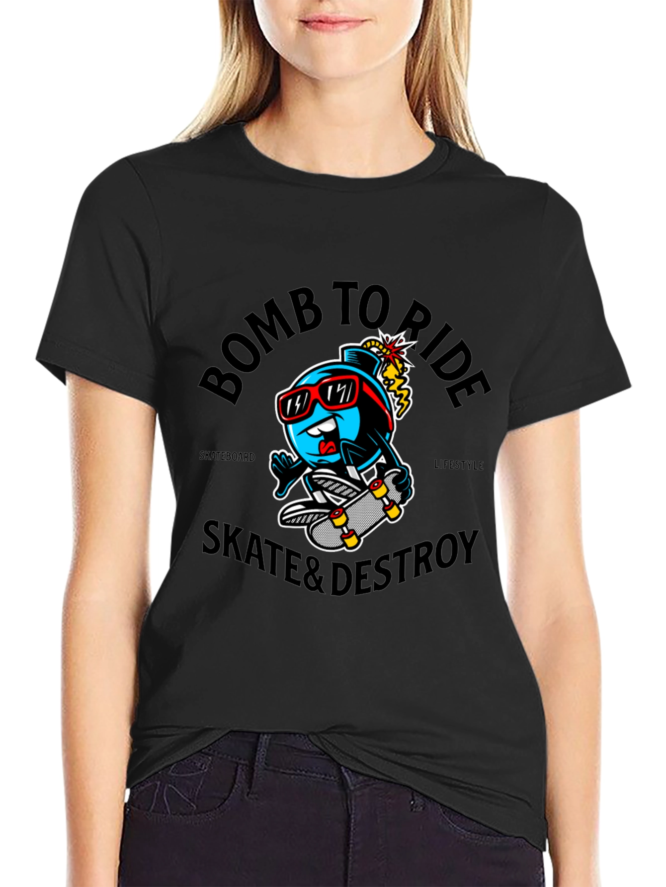 Camiseta Negra Bomb To Ride Skate & Destroy