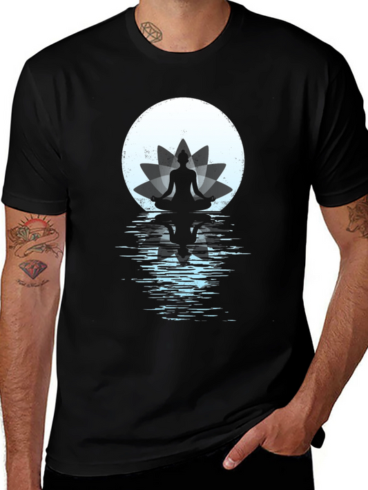 Camiseta Hombre Yoga Lotus Moon Negra