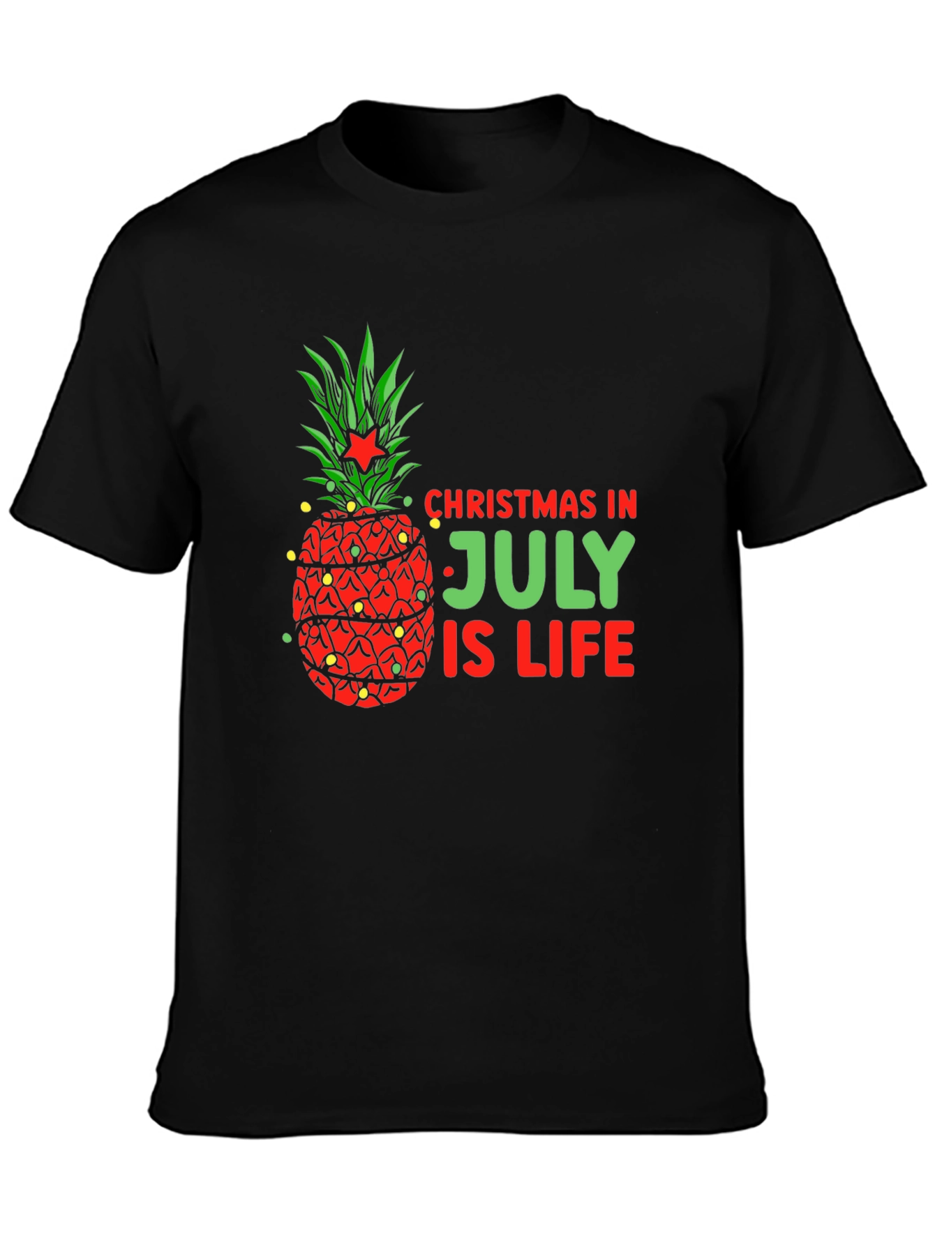 Camiseta Negra Navideña con Piña en Julio