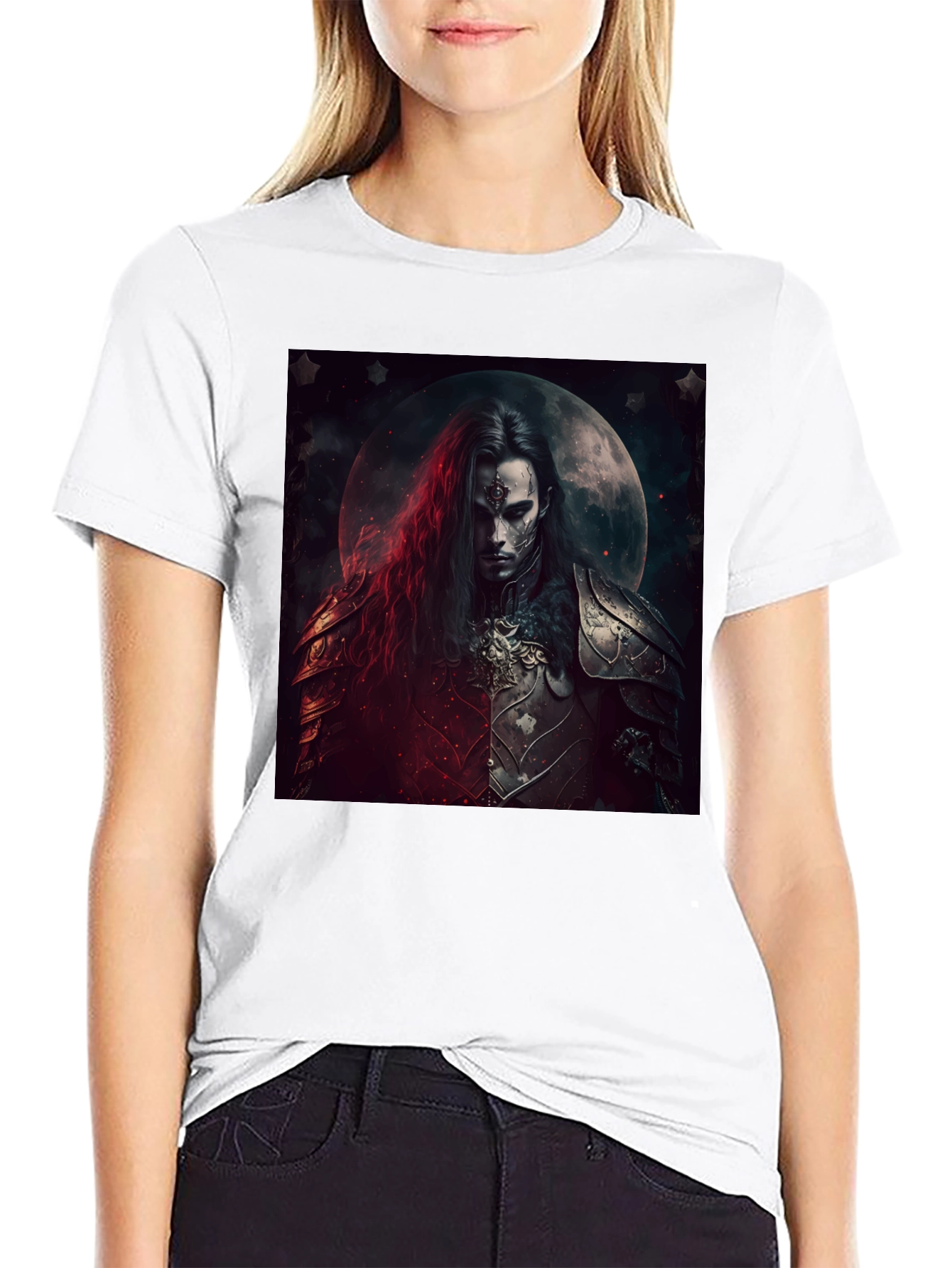 Camiseta Negra Guerrero Gótico Luna Llena