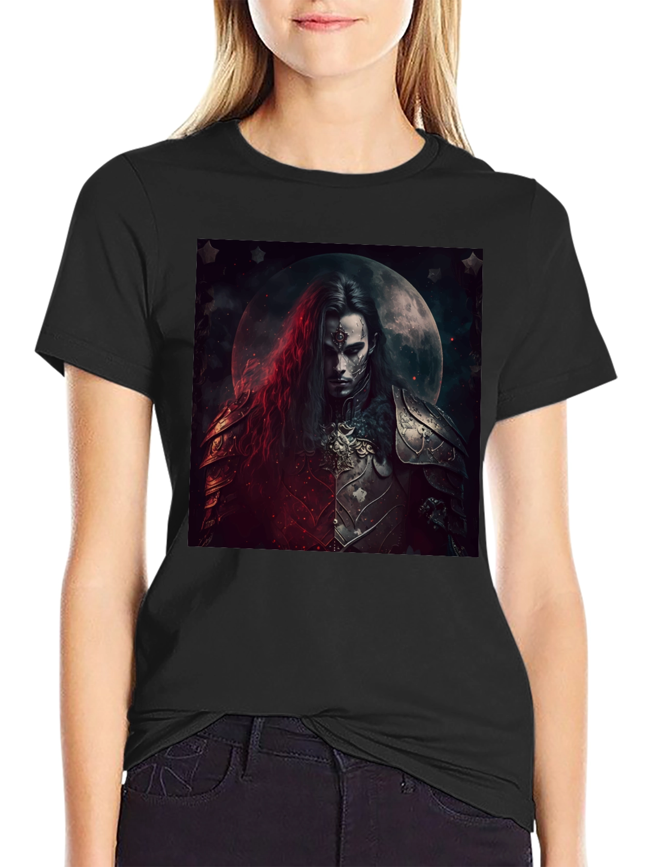 Camiseta Negra Guerrero Gótico Luna Llena