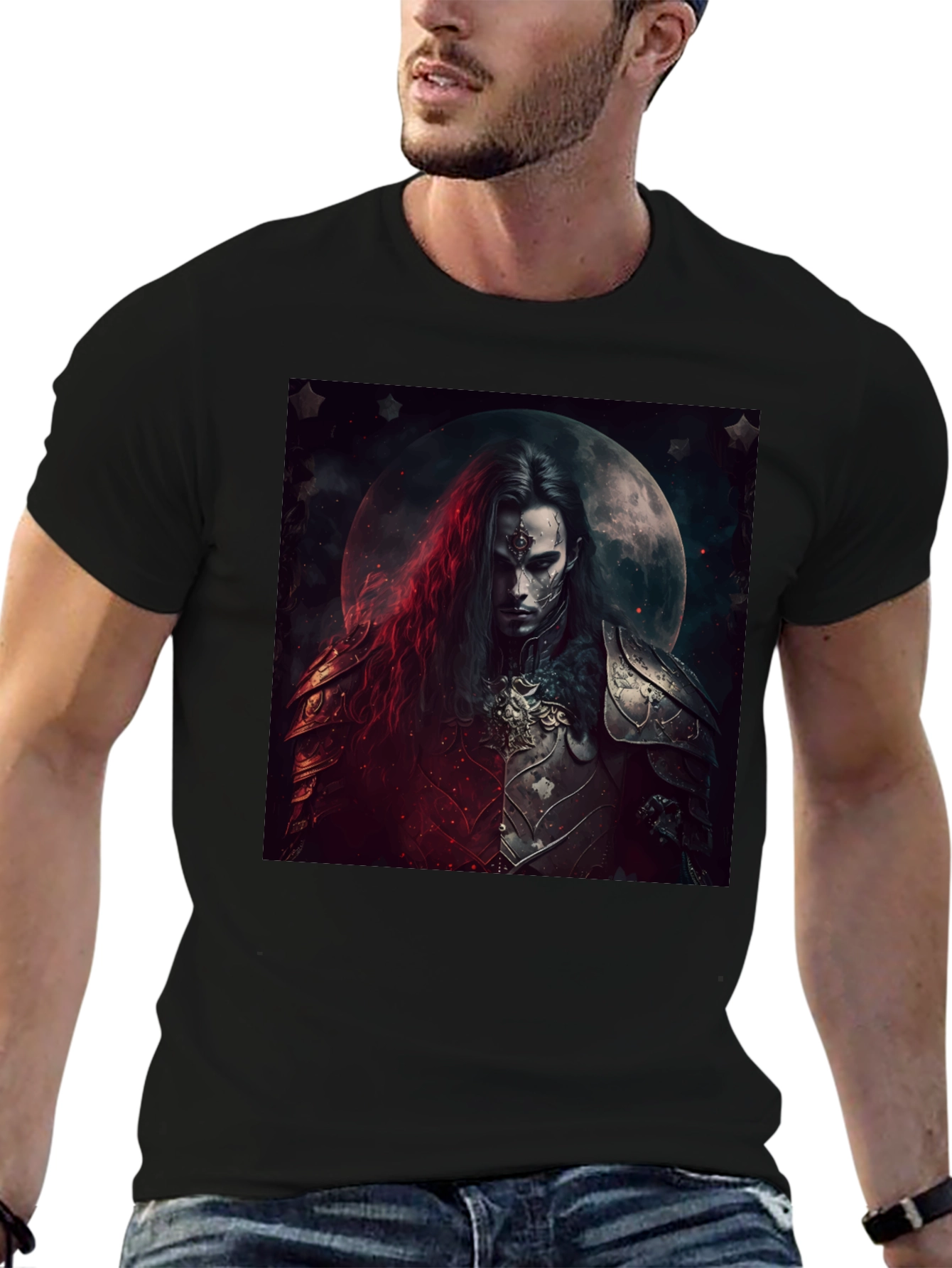 Camiseta Negra Guerrero Gótico Luna Llena