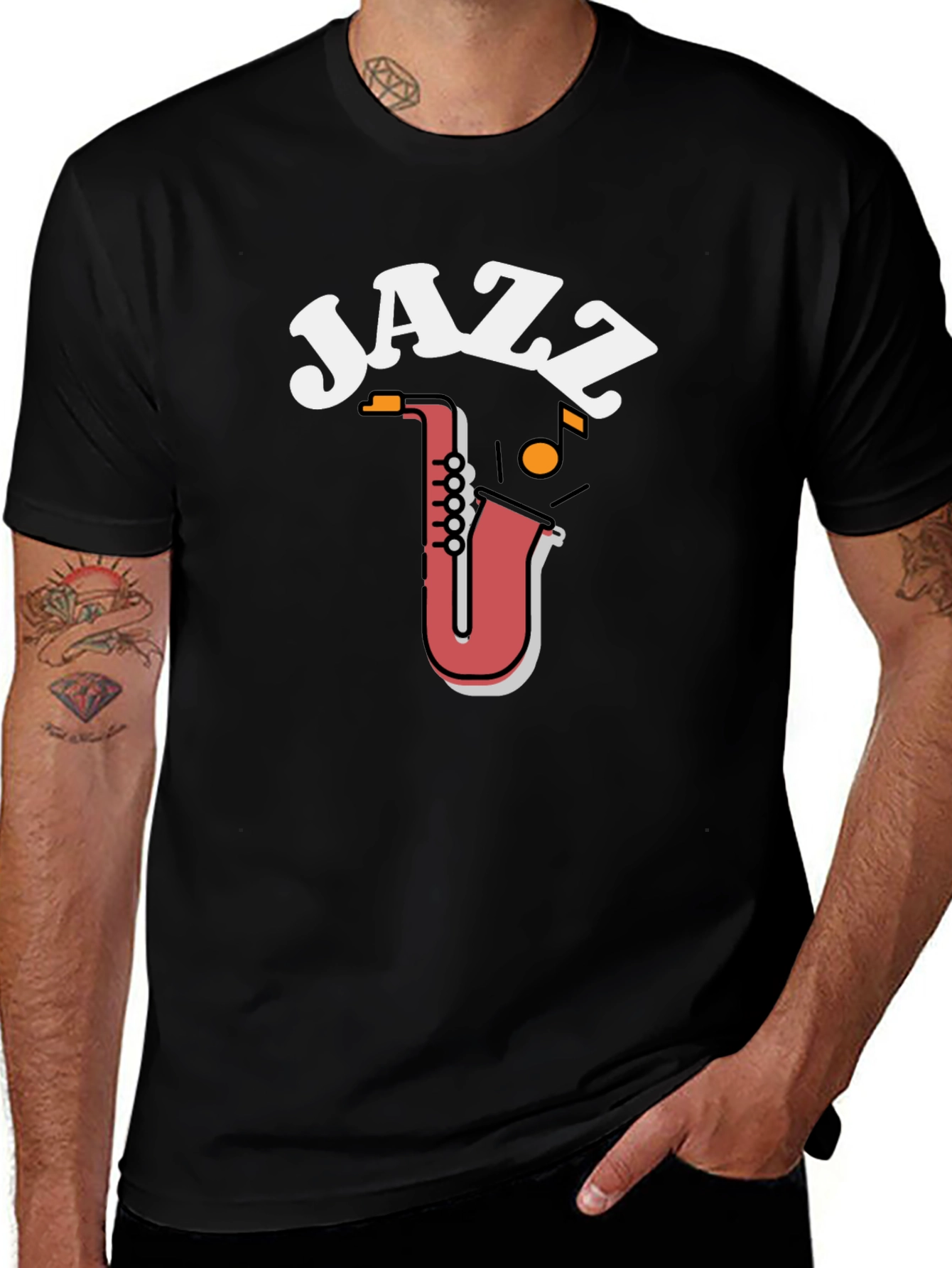 Camiseta Negra Diseño Jazz Saxofón para Hombre