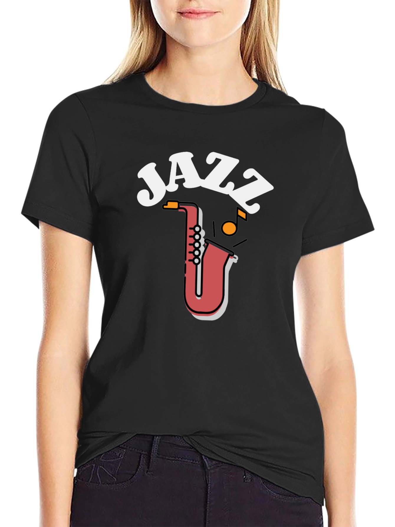 Camiseta Negra Diseño Jazz Saxofón para Hombre
