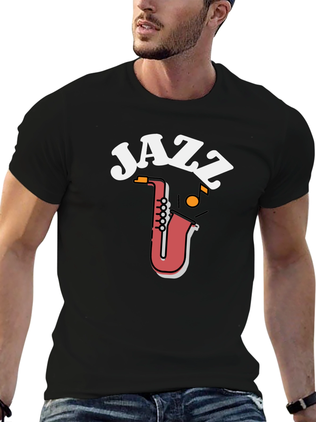 Camiseta Negra Diseño Jazz Saxofón para Hombre