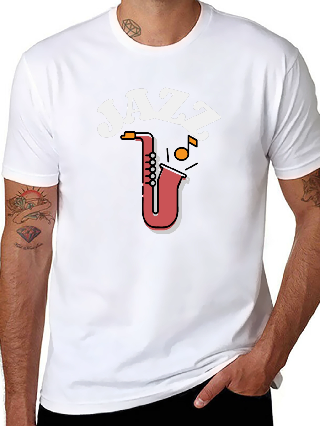 Camiseta Negra Diseño Jazz Saxofón para Hombre