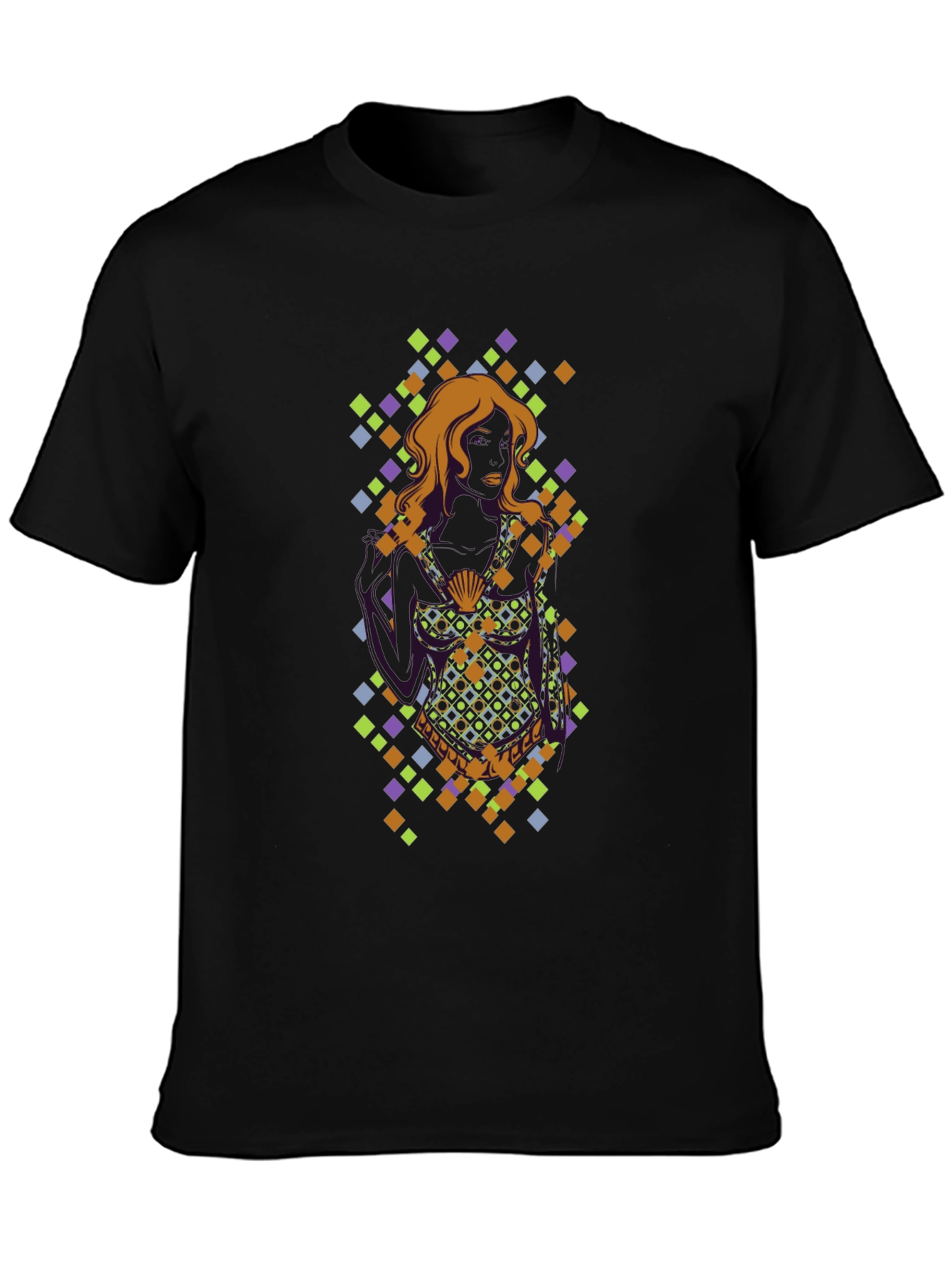 Camiseta Negra con Diseño Mujer y Diamantes