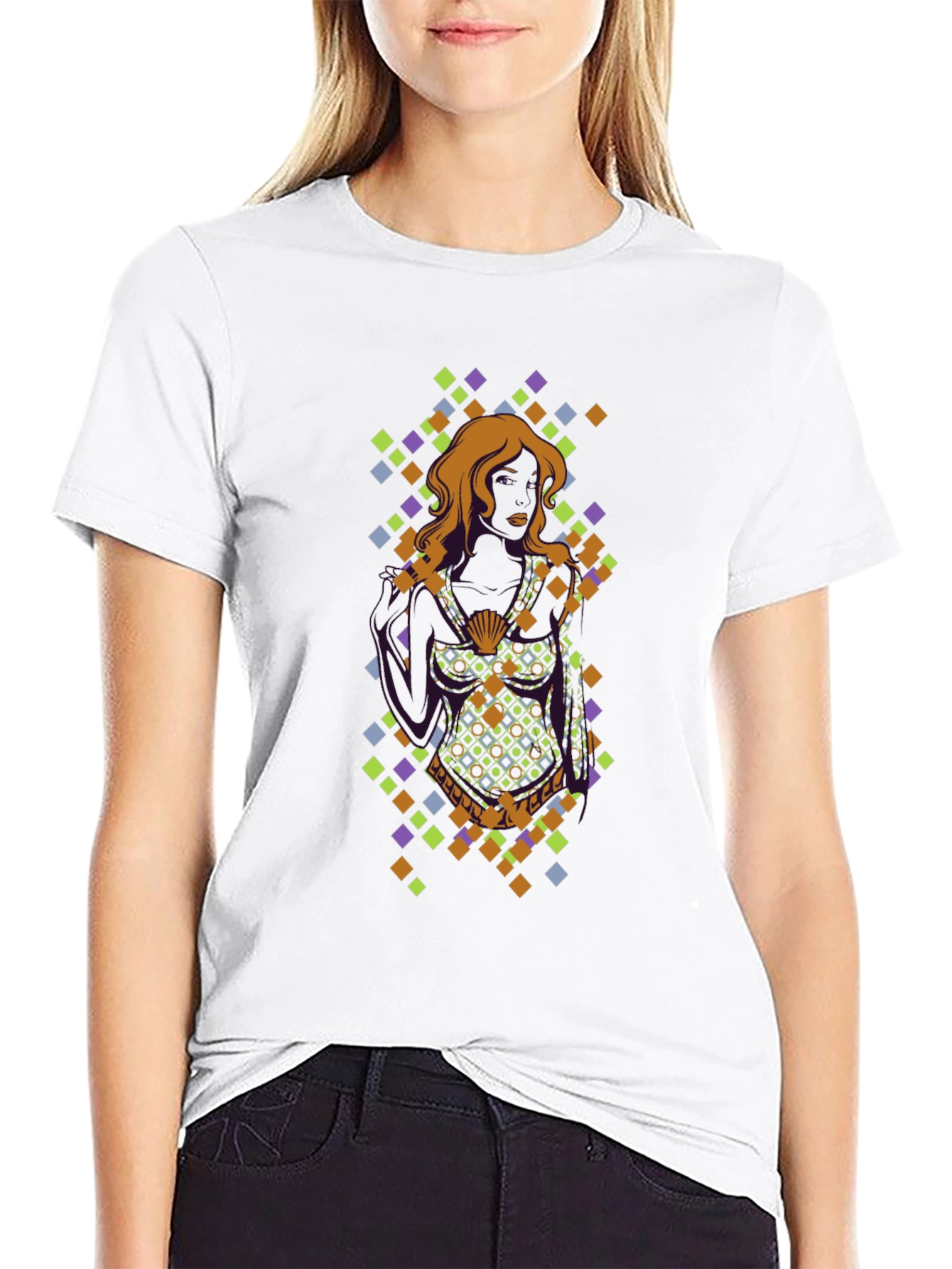 Camiseta Negra con Diseño Mujer y Diamantes