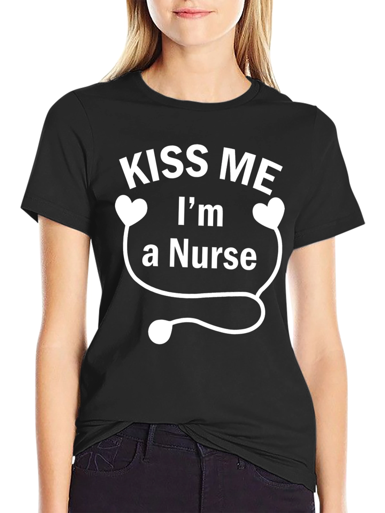 Camiseta Negra Divertida Kiss Me Im a Nurse